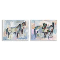 Stupell Industries Ambiguous Horse Visages Animals Painting Unframed Art Print Wall Art, 14 x 11, Set of 2