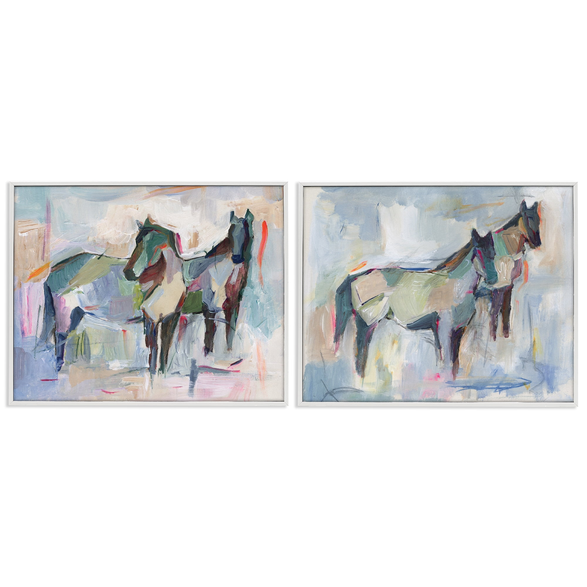 Stupell Industries Ambiguous Horse Visages Animals Painting White Framed Art Print Wall Art, 14 x 11, Set of 2