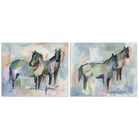 Stupell Industries Ambiguous Horse Visages Animals Painting Wrapped Canvas Art Print Wall Art, 20 x 16, Set of 2
