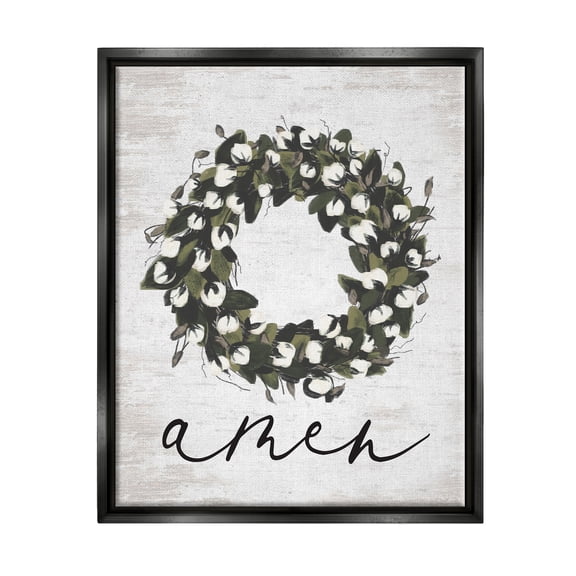 Stupell Industries Amen Country Wreath Botanical & Floral Painting Black Floater Framed Art Print Wall Art, 17 x 21