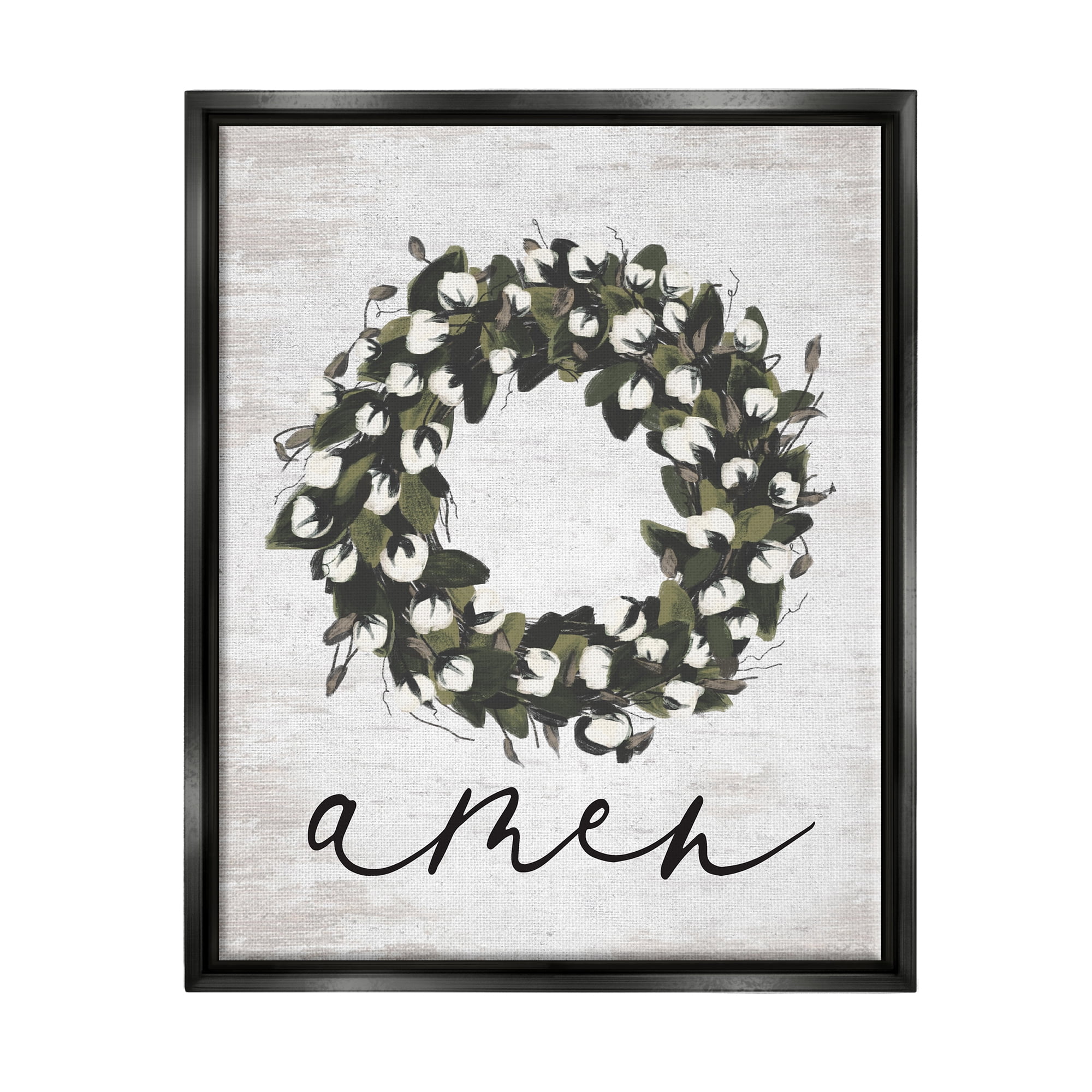 Stupell Industries Amen Country Wreath Botanical & Floral Painting Black Floater Framed Art Print Wall Art, 25 x 31