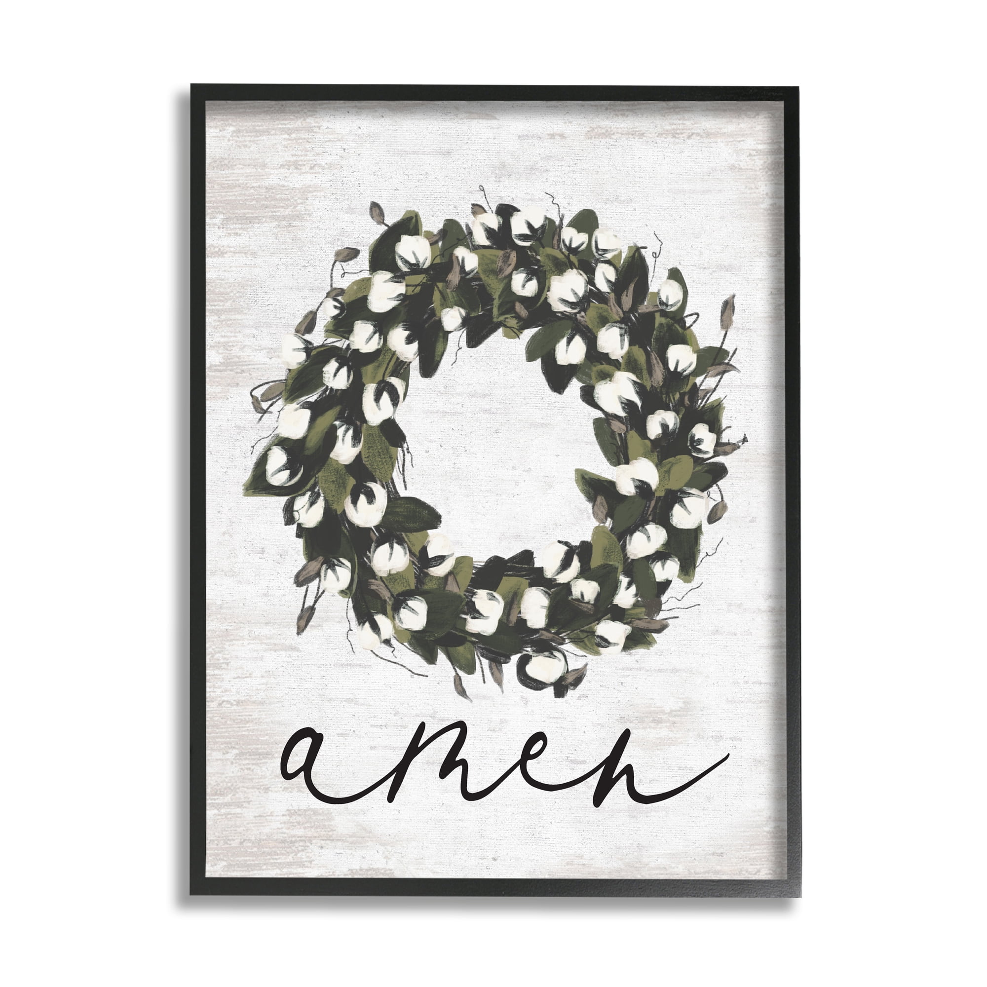 Stupell Industries Amen Country Wreath Botanical & Floral Painting Black Framed Art Print Wall Art, 16 x 20