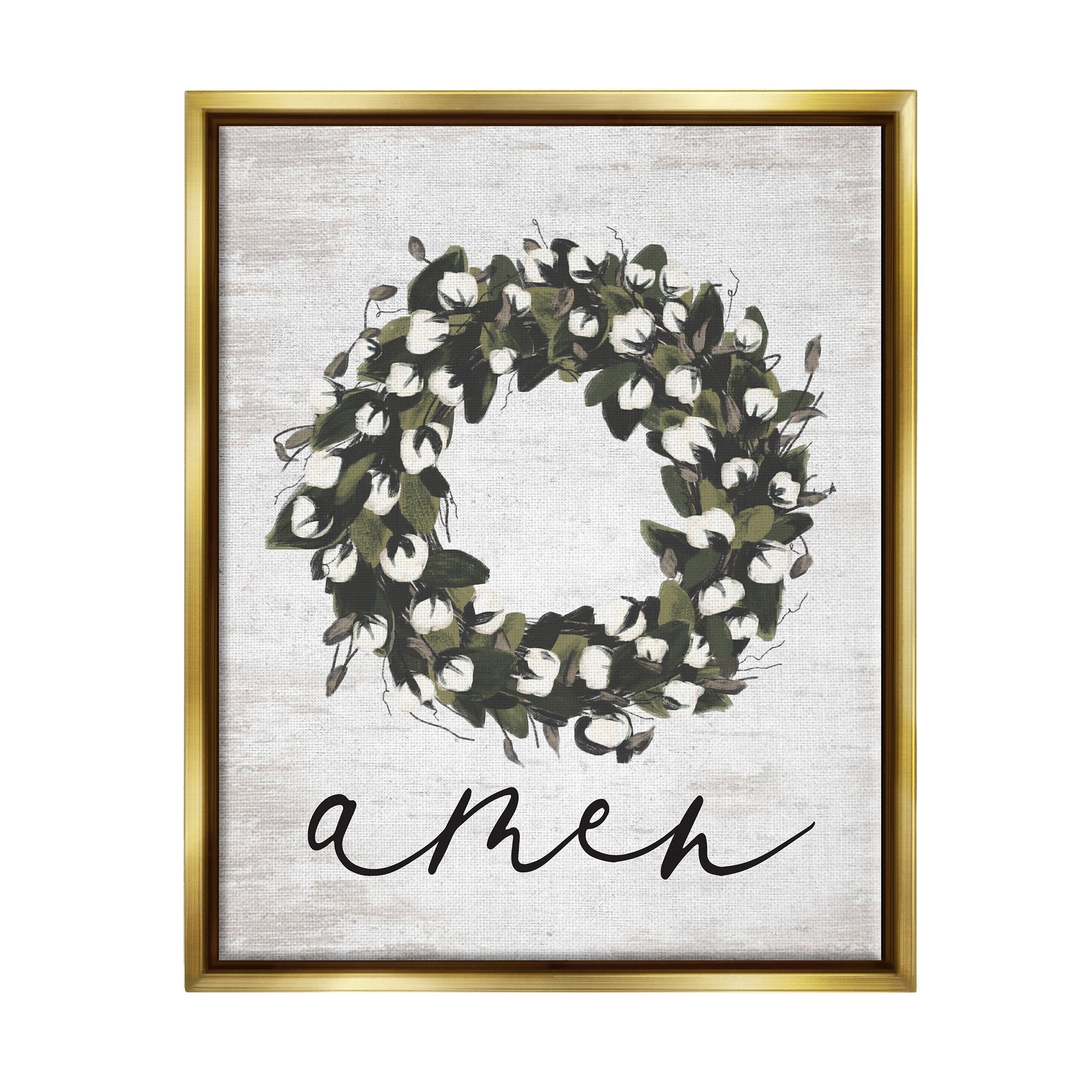 Stupell Industries Amen Country Wreath Botanical & Floral Painting Gold Floater Framed Art Print Wall Art, 25 x 31
