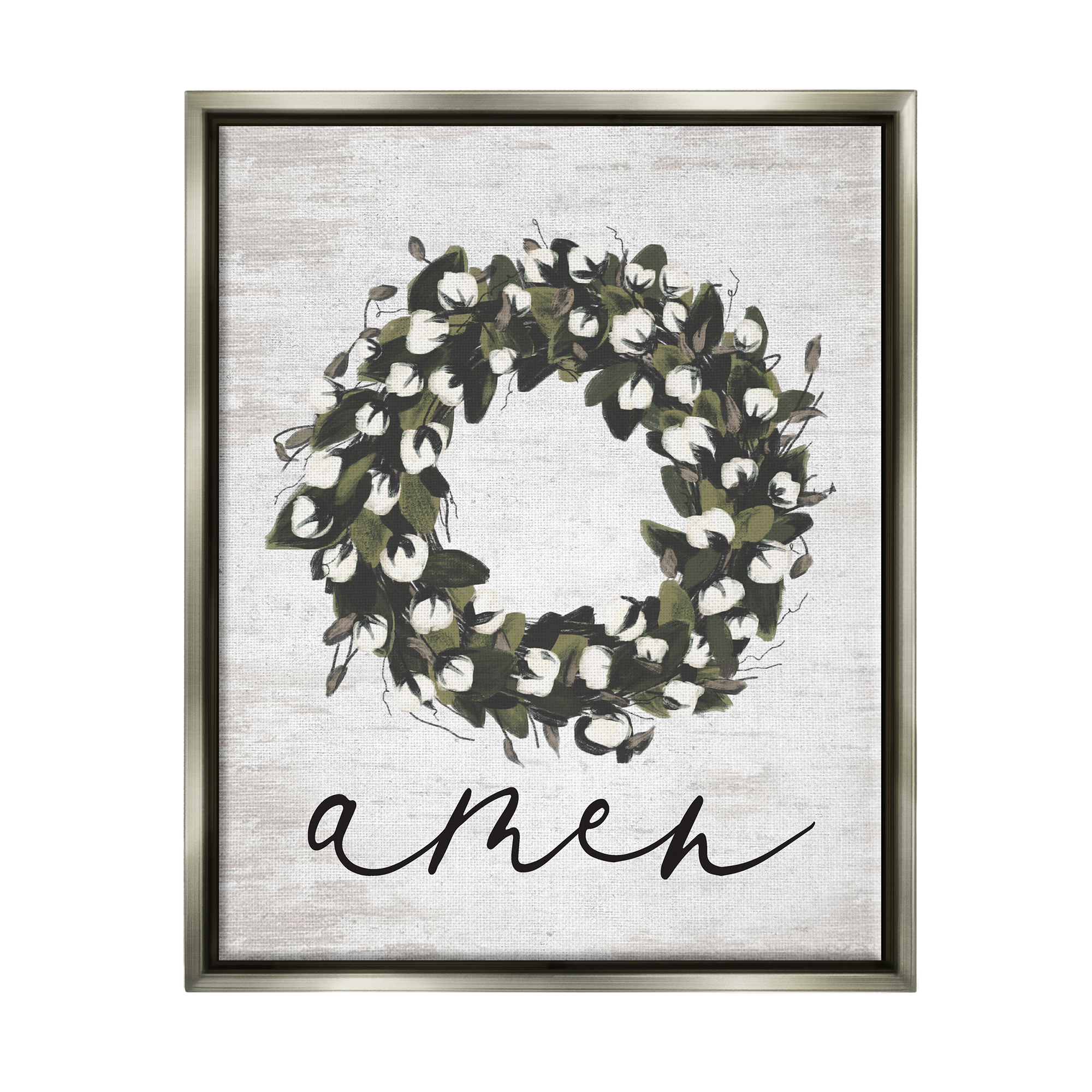Stupell Industries Amen Country Wreath Botanical & Floral Painting Gray Floater Framed Art Print Wall Art, 17 x 21