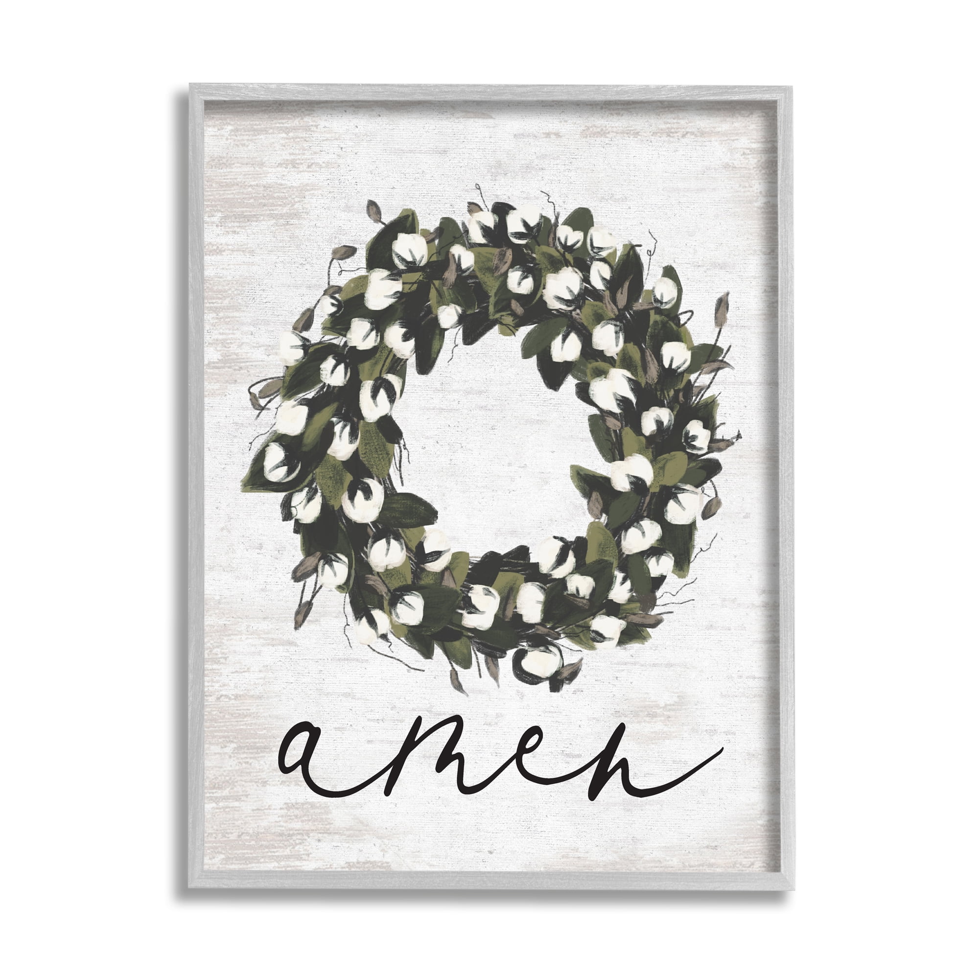 Stupell Industries Amen Country Wreath Botanical & Floral Painting Gray Framed Art Print Wall Art, 11 x 14