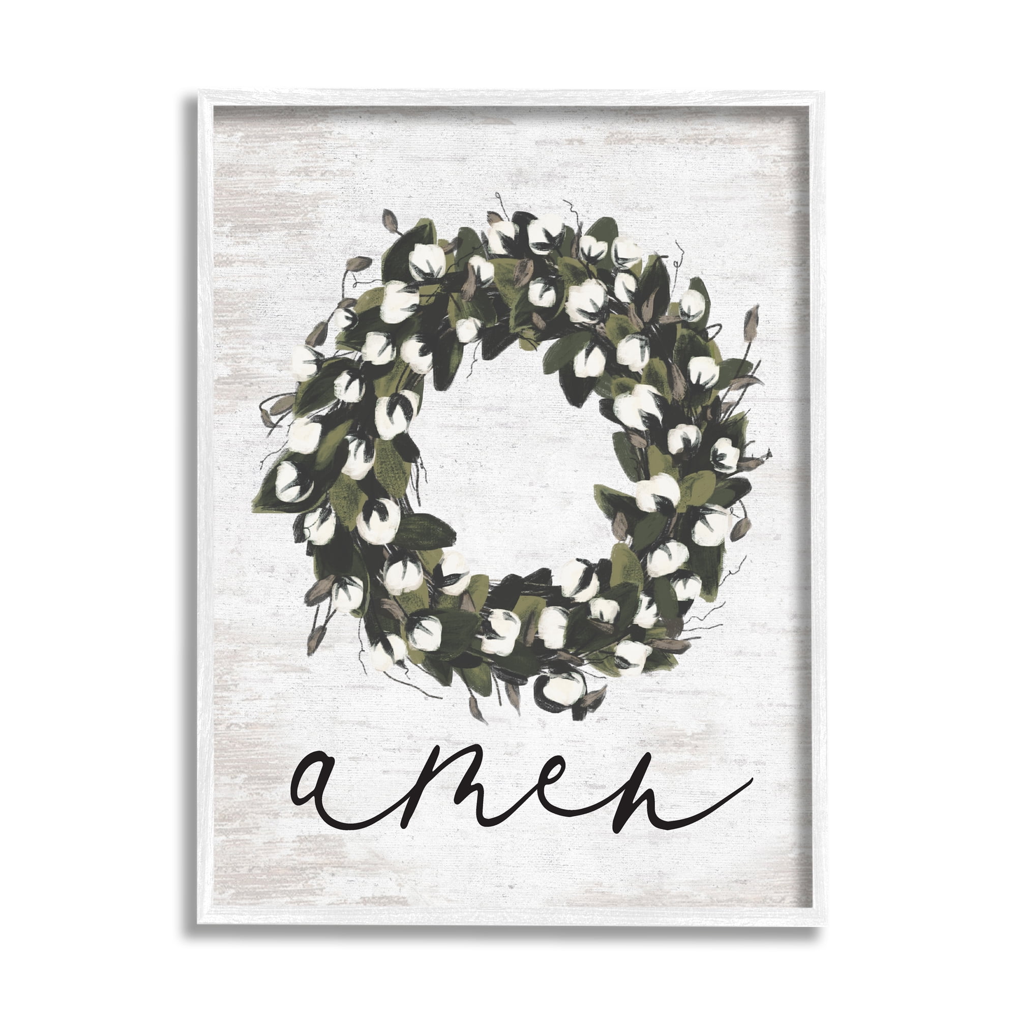 Stupell Industries Amen Country Wreath Botanical & Floral Painting White Framed Art Print Wall Art, 11 x 14