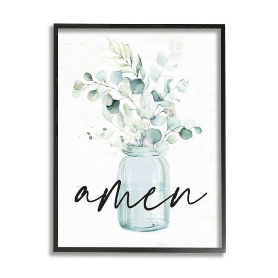 Stupell Industries Amen Religious Calligraphy Eucalyptus Botanicals Country Jar Graphic Art Black Framed Art Print Wall Art, Design by Lettered and Lined