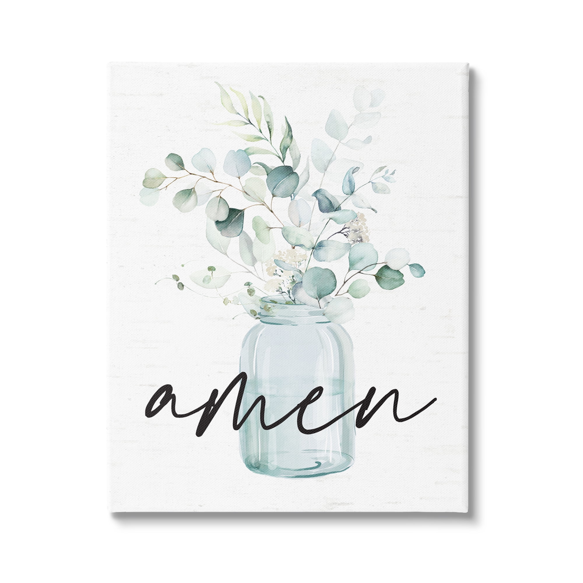 Stupell Industries Amen Religious Calligraphy Eucalyptus Botanicals Country Jar Graphic Art Gallery Wrapped Canvas Print Wall Art, Design by Lettered and Lined