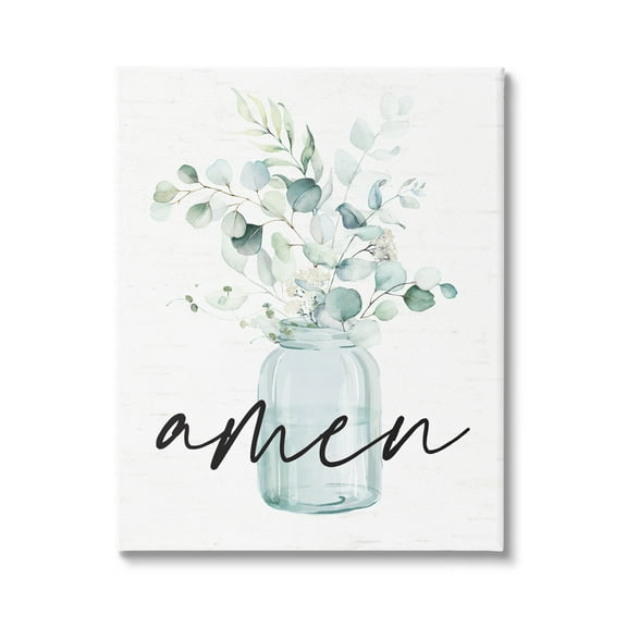 Stupell Industries Amen Religious Calligraphy Eucalyptus Botanicals Country Jar Graphic Art Gallery Wrapped Canvas Print Wall Art, Design by Lettered and Lined