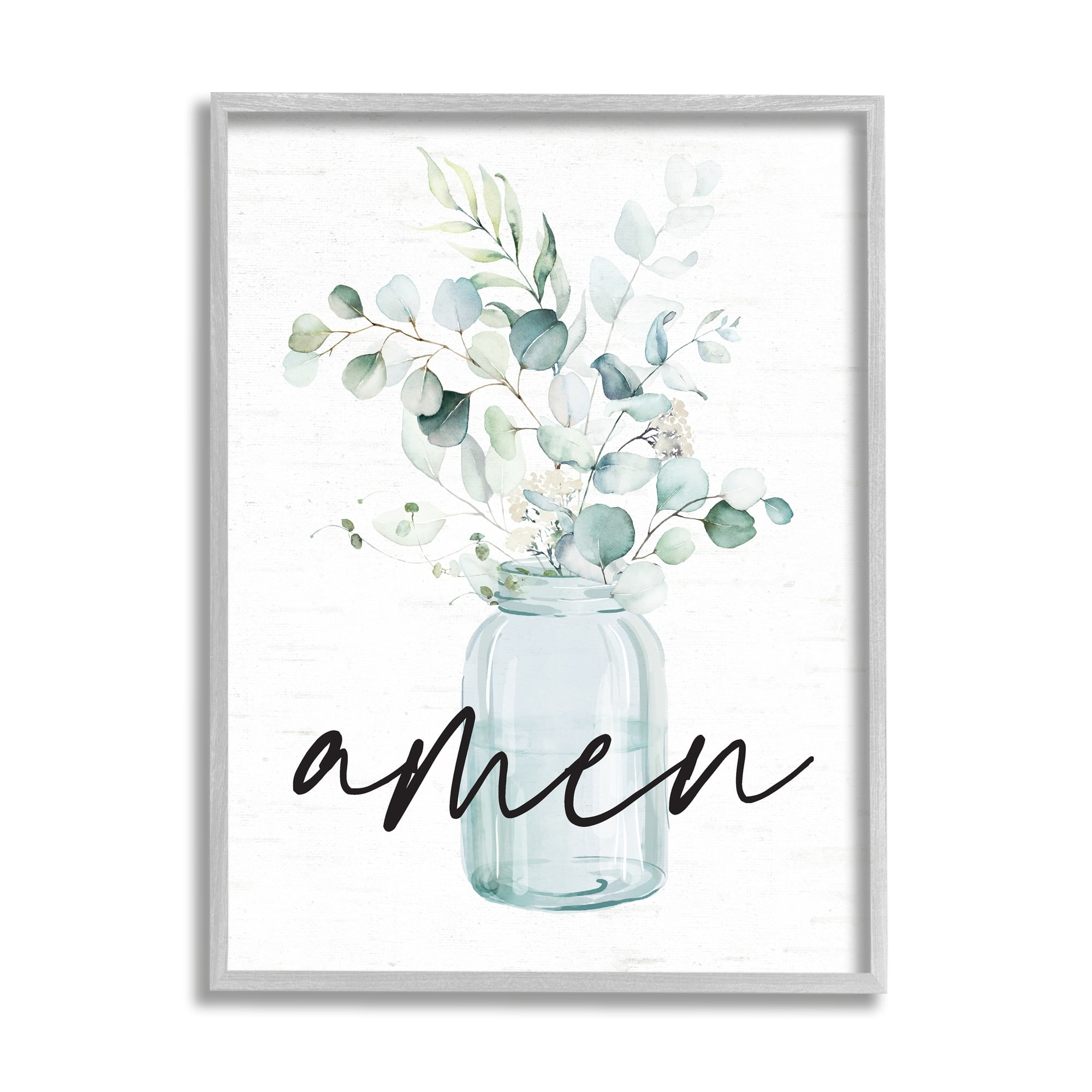 Stupell Industries Amen Religious Calligraphy Eucalyptus Botanicals Country Jar Graphic Art Gray Framed Art Print Wall Art, Design by Lettered and Lined