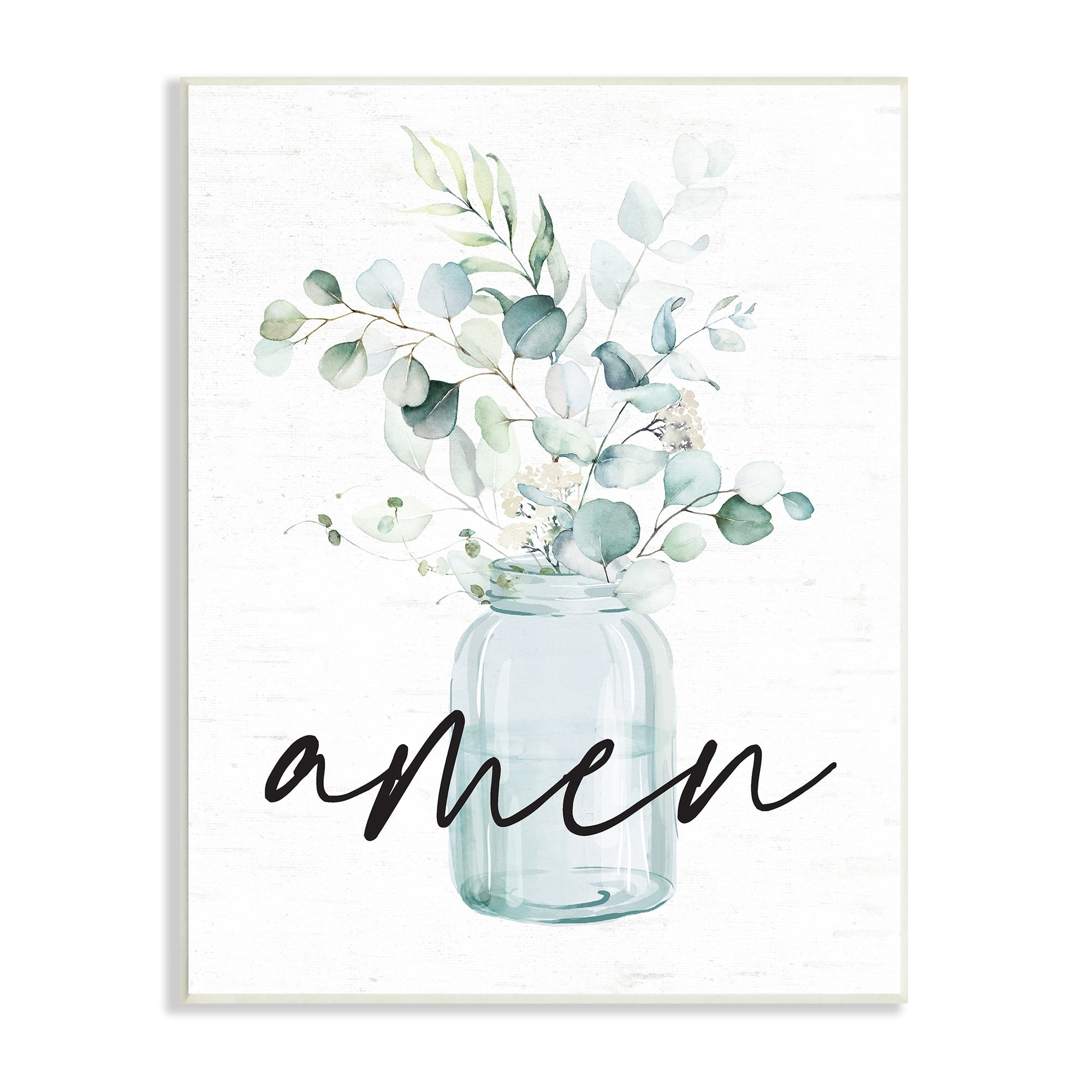 Stupell Industries Amen Religious Calligraphy Eucalyptus Botanicals Country Jar Graphic Art Unframed Art Print Wall Art, Design by Lettered and Lined