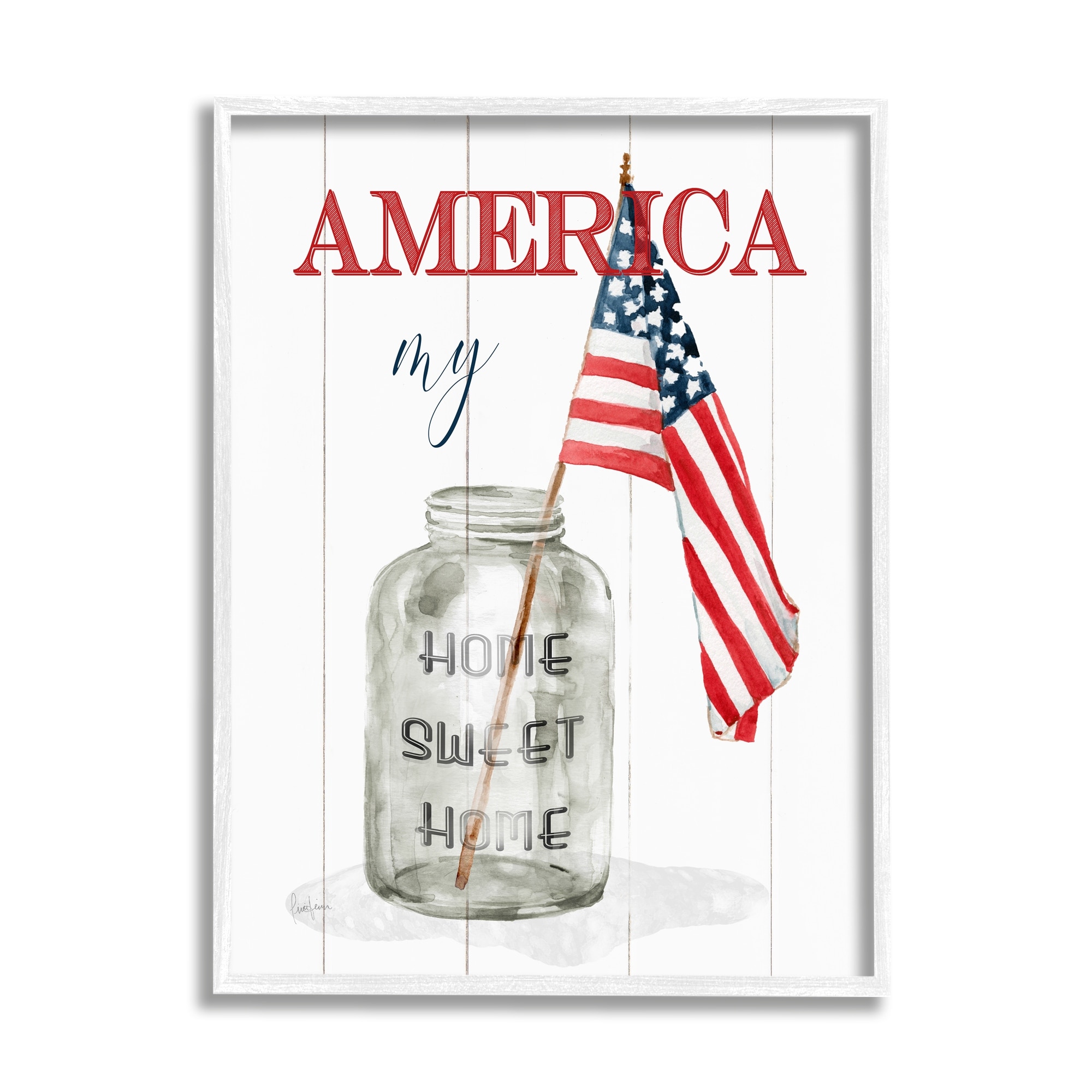 Stupell Industries America My Home Sweet Home Patriotic Country Flag Graphic Art White Framed Art Print Wall Art, 16x20, by Livi Finn