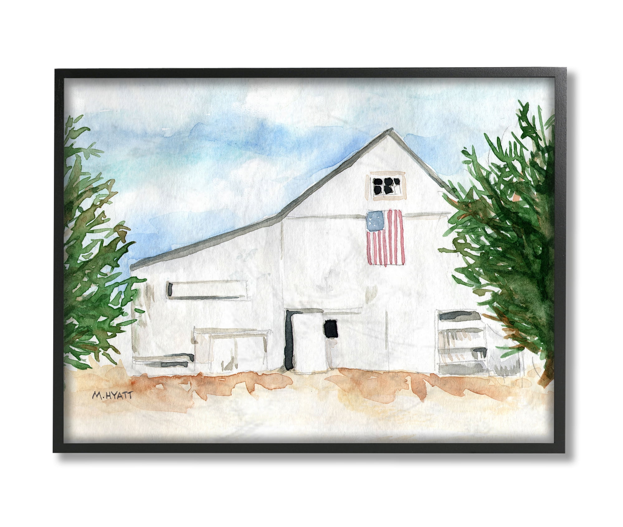 Stupell Industries American Barn Side Soft Blue Brown Watercolor Black Framed, 16 x 20, Design by Melissa Hyatt LLC