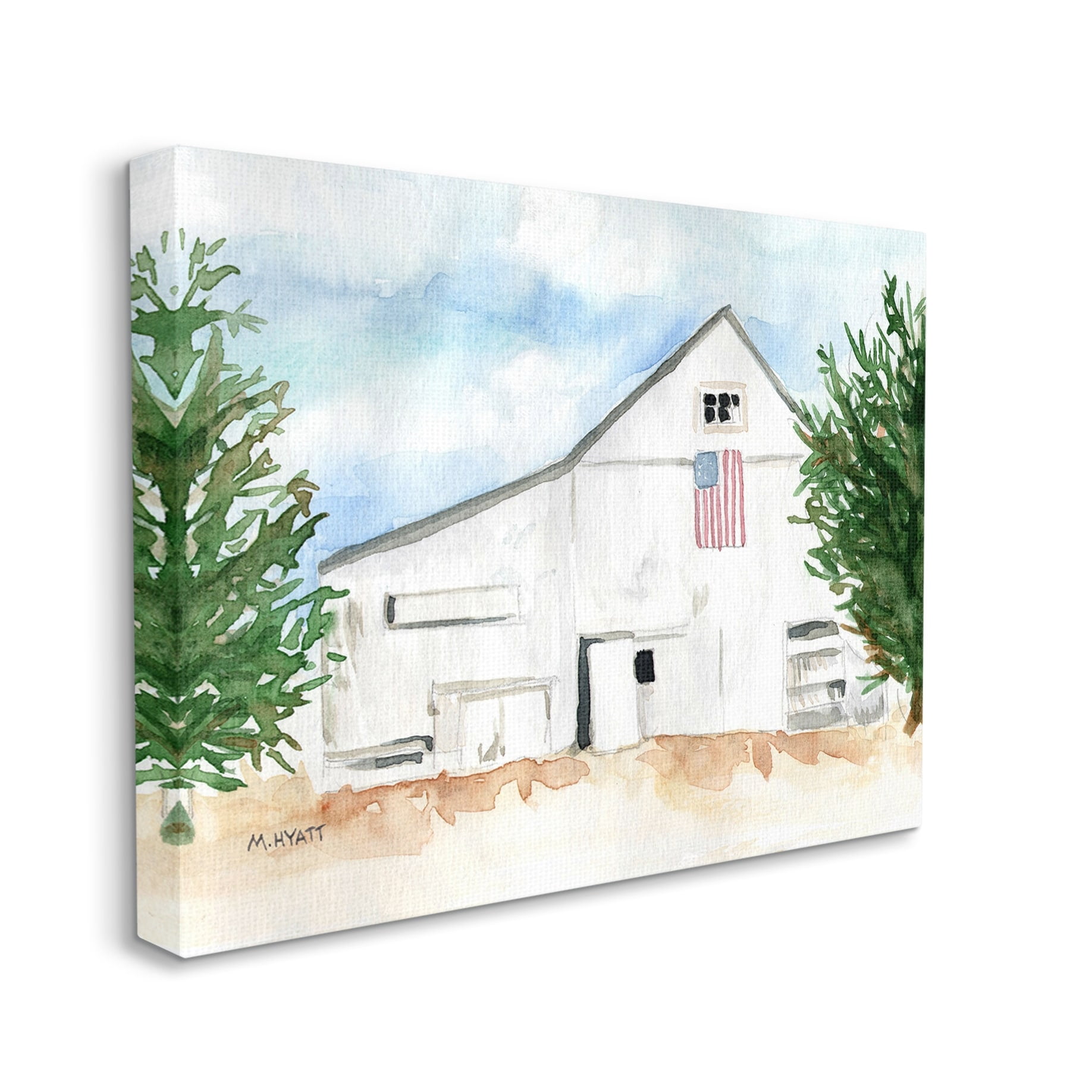Stupell Industries American Barn Side Soft Blue Brown Watercolor Canvas Wall Art, 30 x 40, Design by Melissa Hyatt LLC