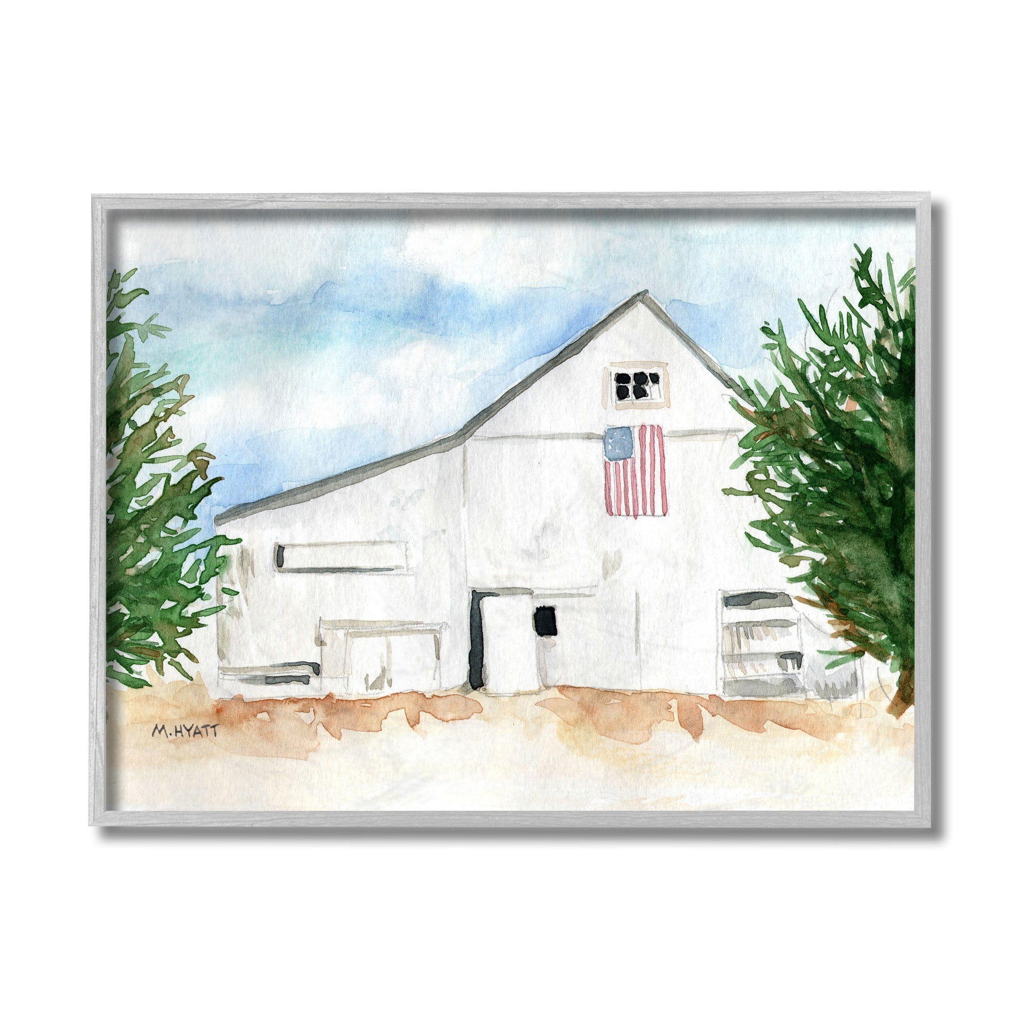 Stupell Industries American Barn Side Soft Blue Brown Watercolor Grey Framed, 16 x 20, Design by Melissa Hyatt LLC