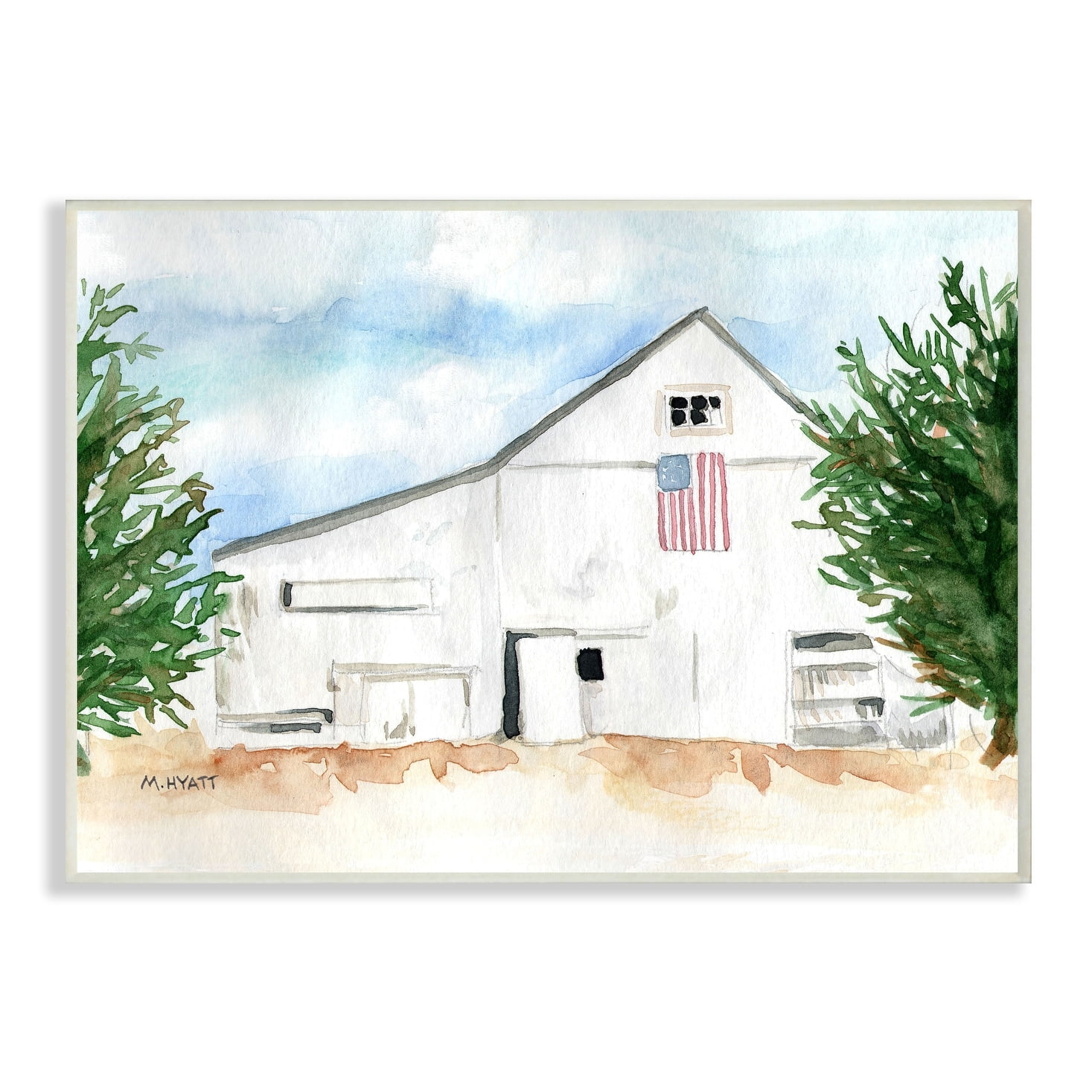 Stupell Industries American Barn Side Soft Blue Brown Watercolor Wall Plaque, 10 x 15, Design by Melissa Hyatt LLC