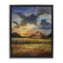 Stupell Industries American Barn at Sunset Landscape & Nature Painting Black Floater Framed Canvas Art Print Wall Art, 17 x 21