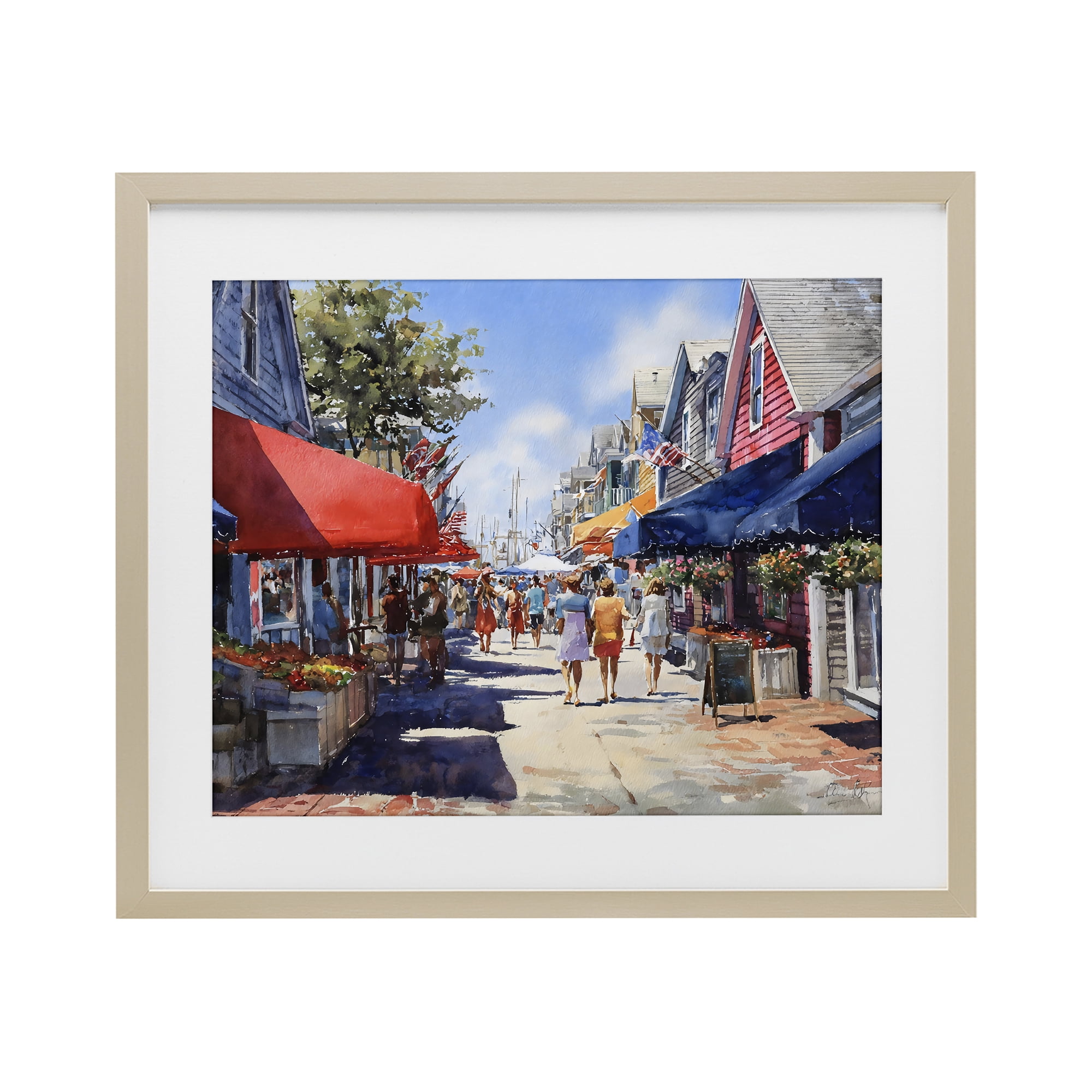 Stupell Industries American Coastal Town Stroll Birch Framed Print Under Glass, design by Franklyn Gregory
