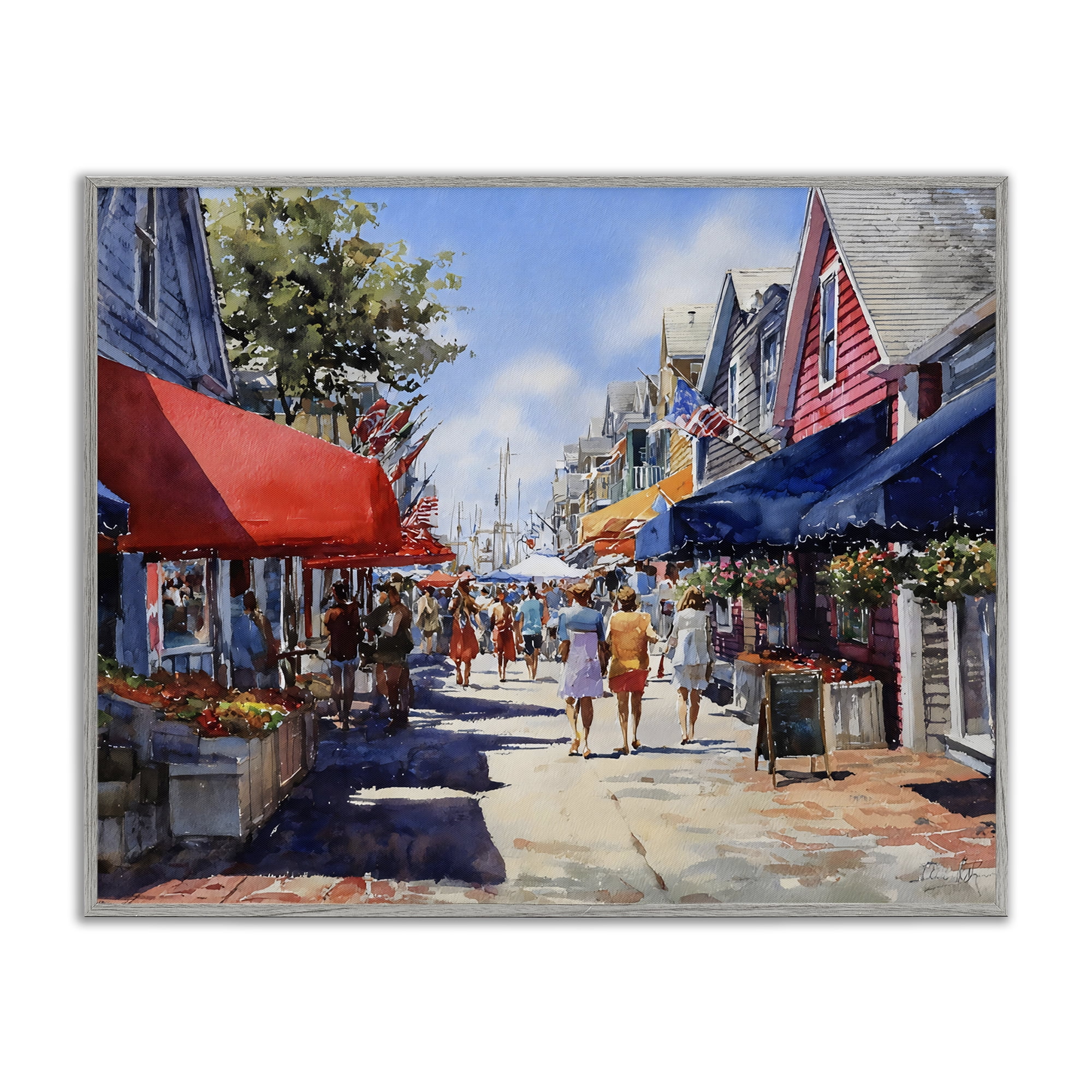 Stupell Industries American Coastal Town Stroll Gray Framed Giclee Art, design by Franklyn Gregory