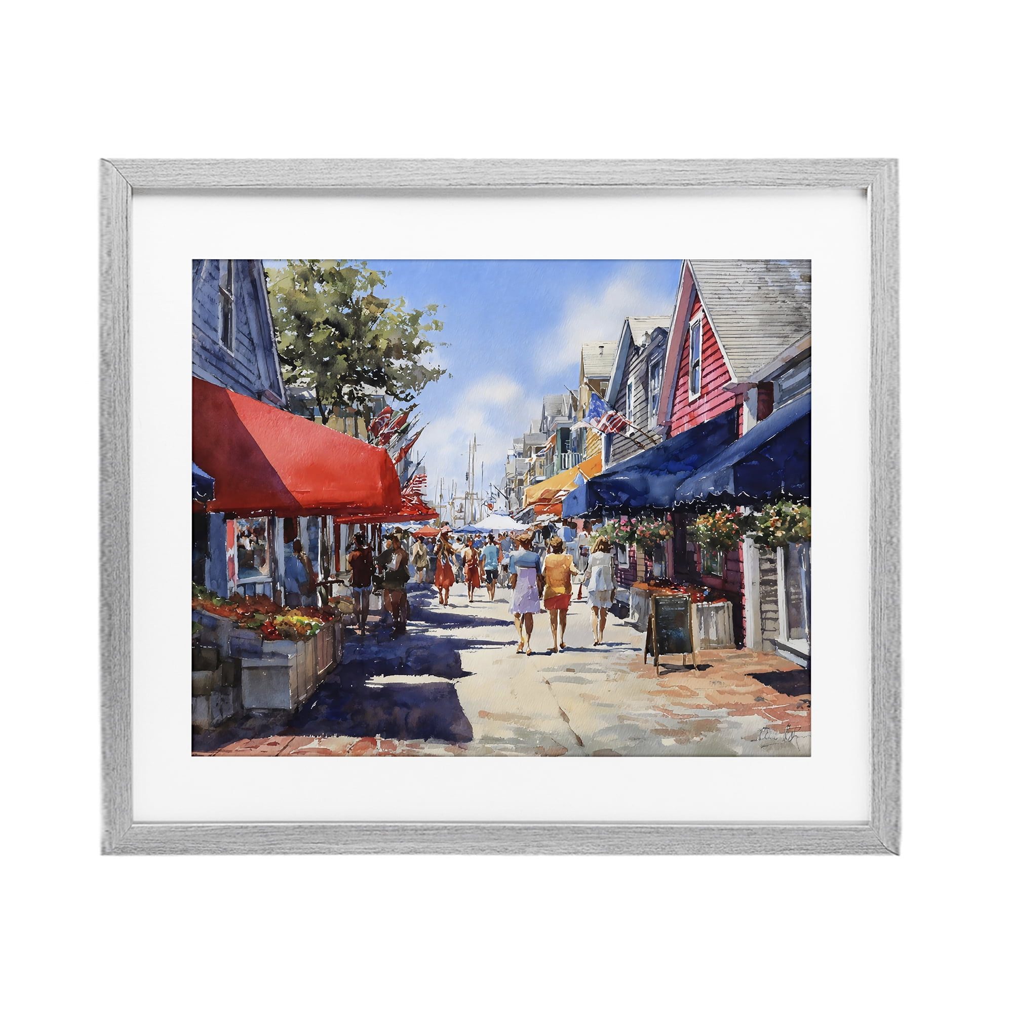 Stupell Industries American Coastal Town Stroll Gray Framed Print Under Glass, design by Franklyn Gregory