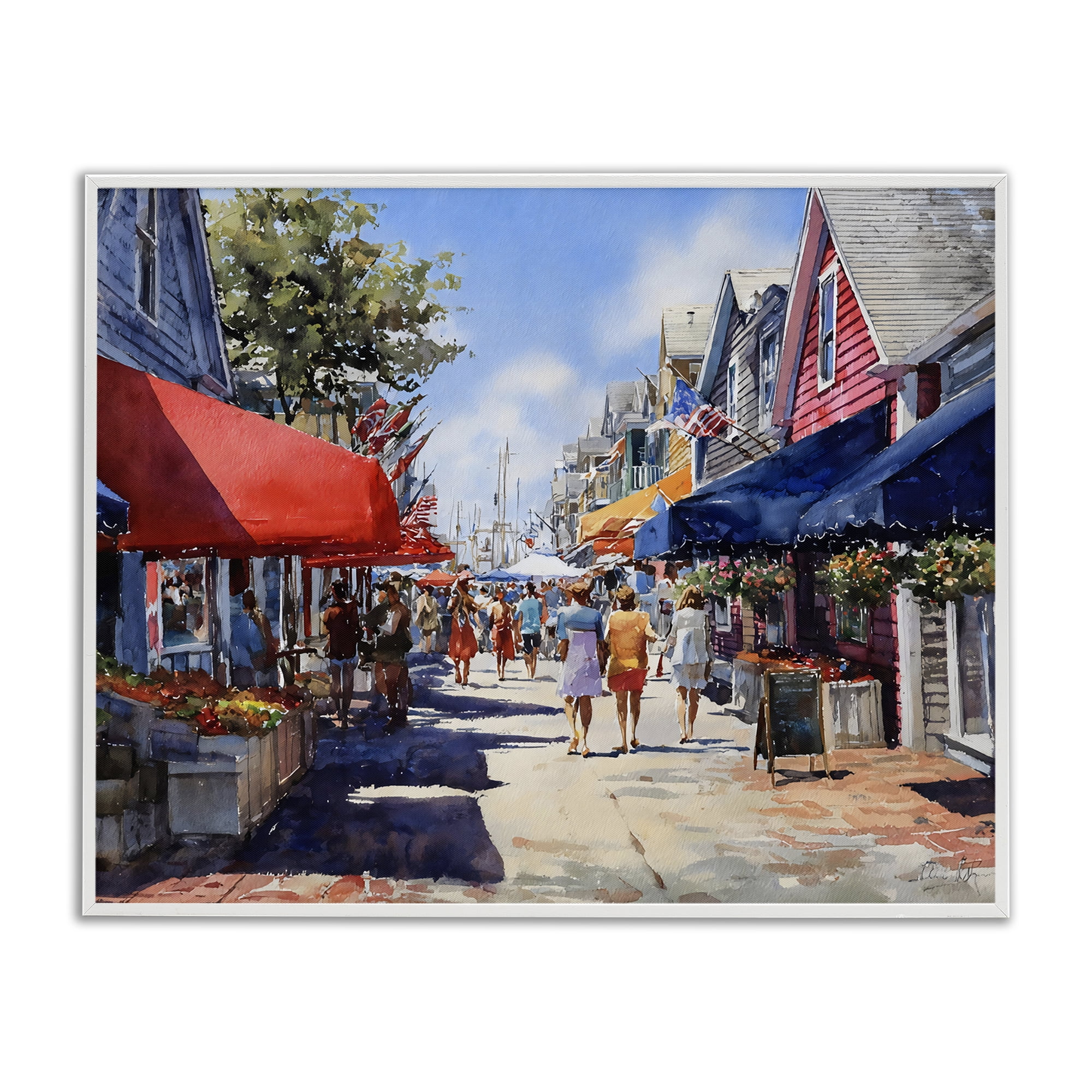Stupell Industries American Coastal Town Stroll White Framed Giclee Art, design by Franklyn Gregory