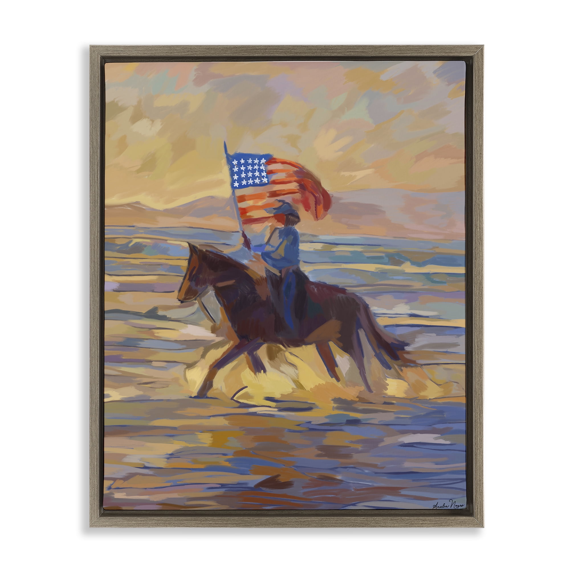 Stupell Industries American Cowgirl Abstraction Brown Framed Floater Canvas Wall Art, design by Amelia Noyes