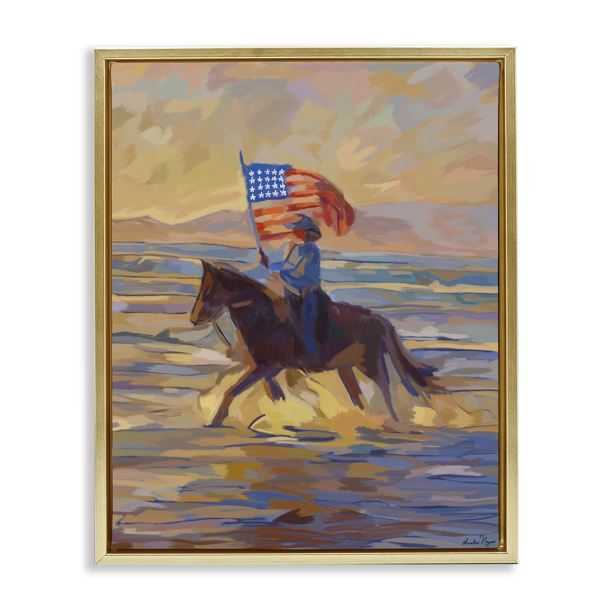 Stupell Industries American Cowgirl Abstraction Gold Framed Floater Canvas Wall Art, design by Amelia Noyes