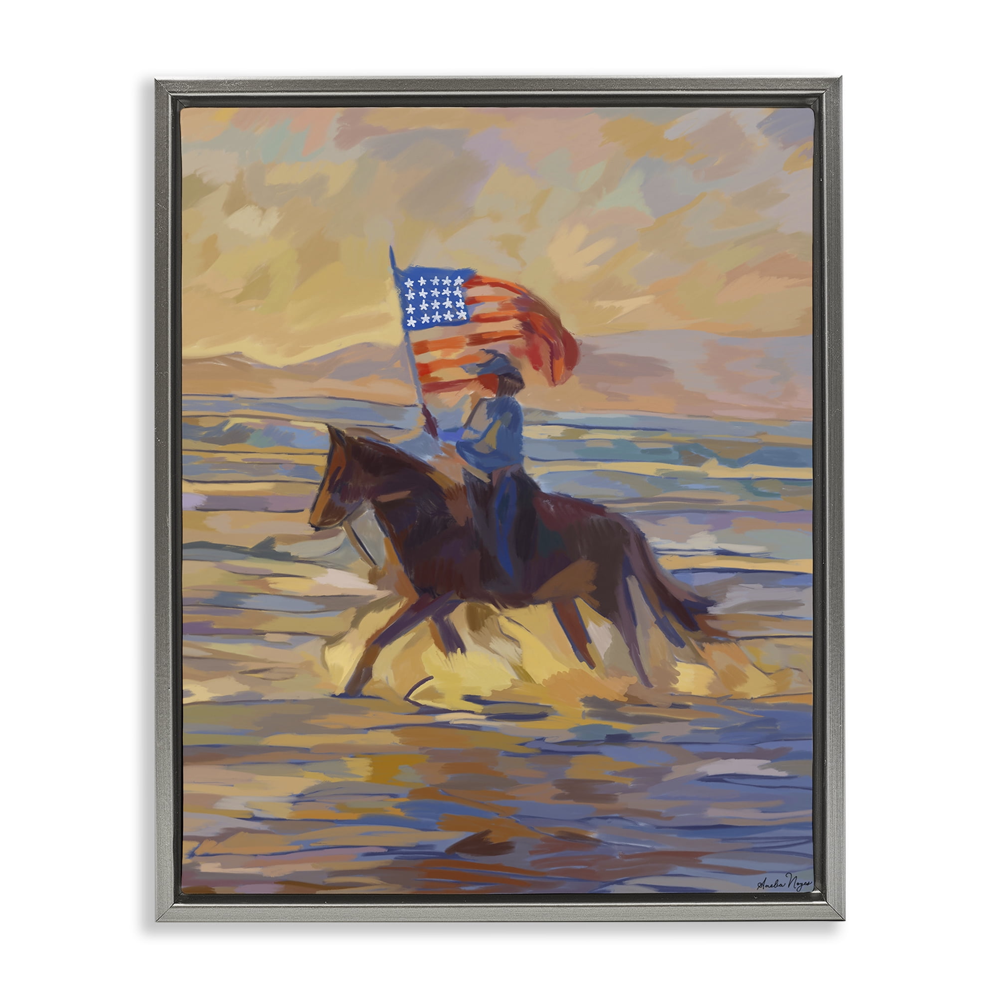 Stupell Industries American Cowgirl Abstraction Gray Framed Floater Canvas Wall Art, design by Amelia Noyes