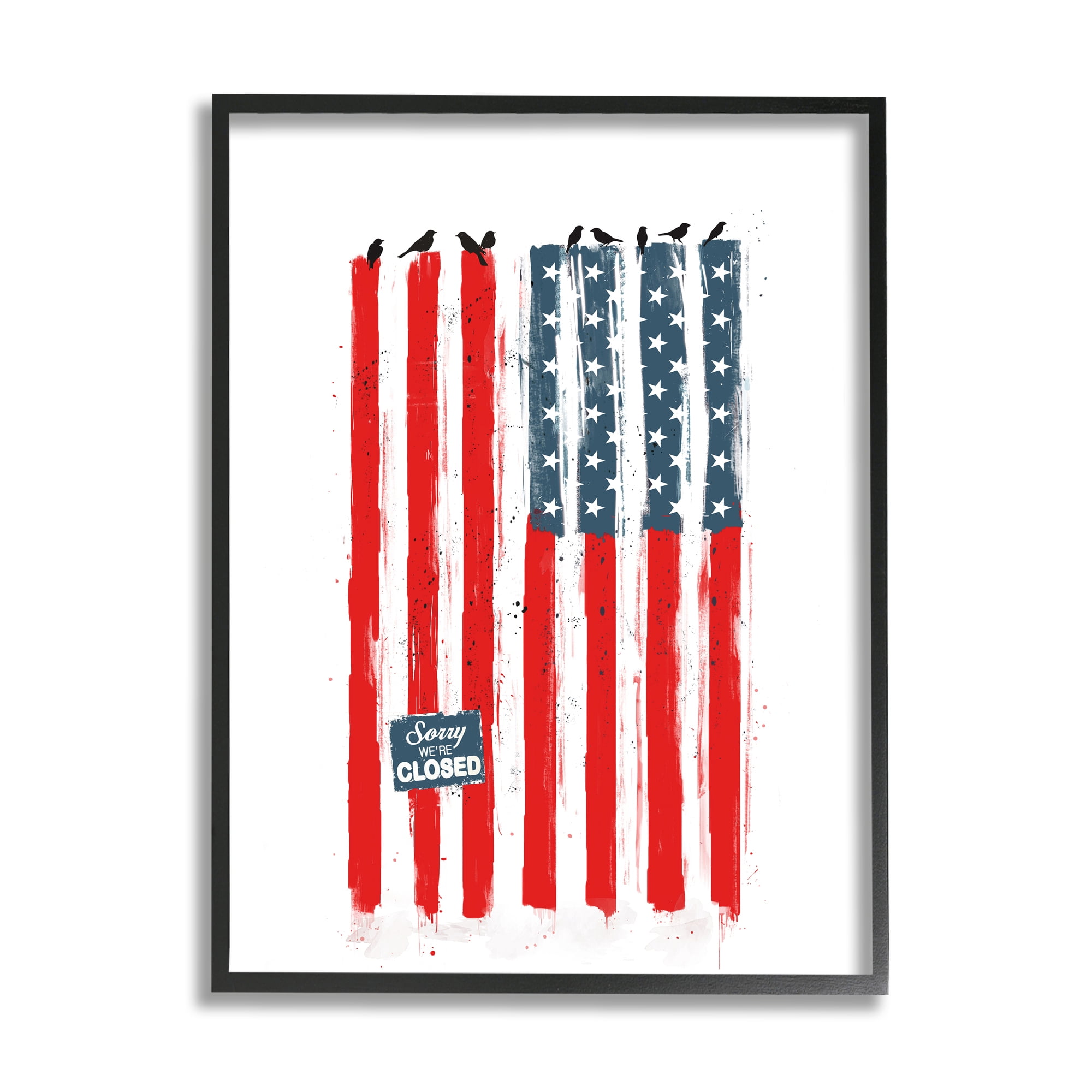 Stupell Industries American Flag Birds on Wall Political Statement Black Framed by Balazs Solti
