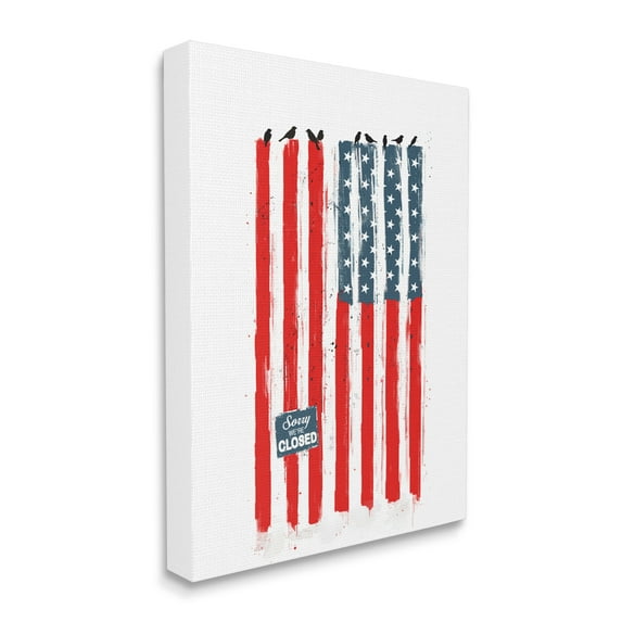 Stupell Industries American Flag Birds on Wall Political Statement Canvas Wall Art by Balazs Solti