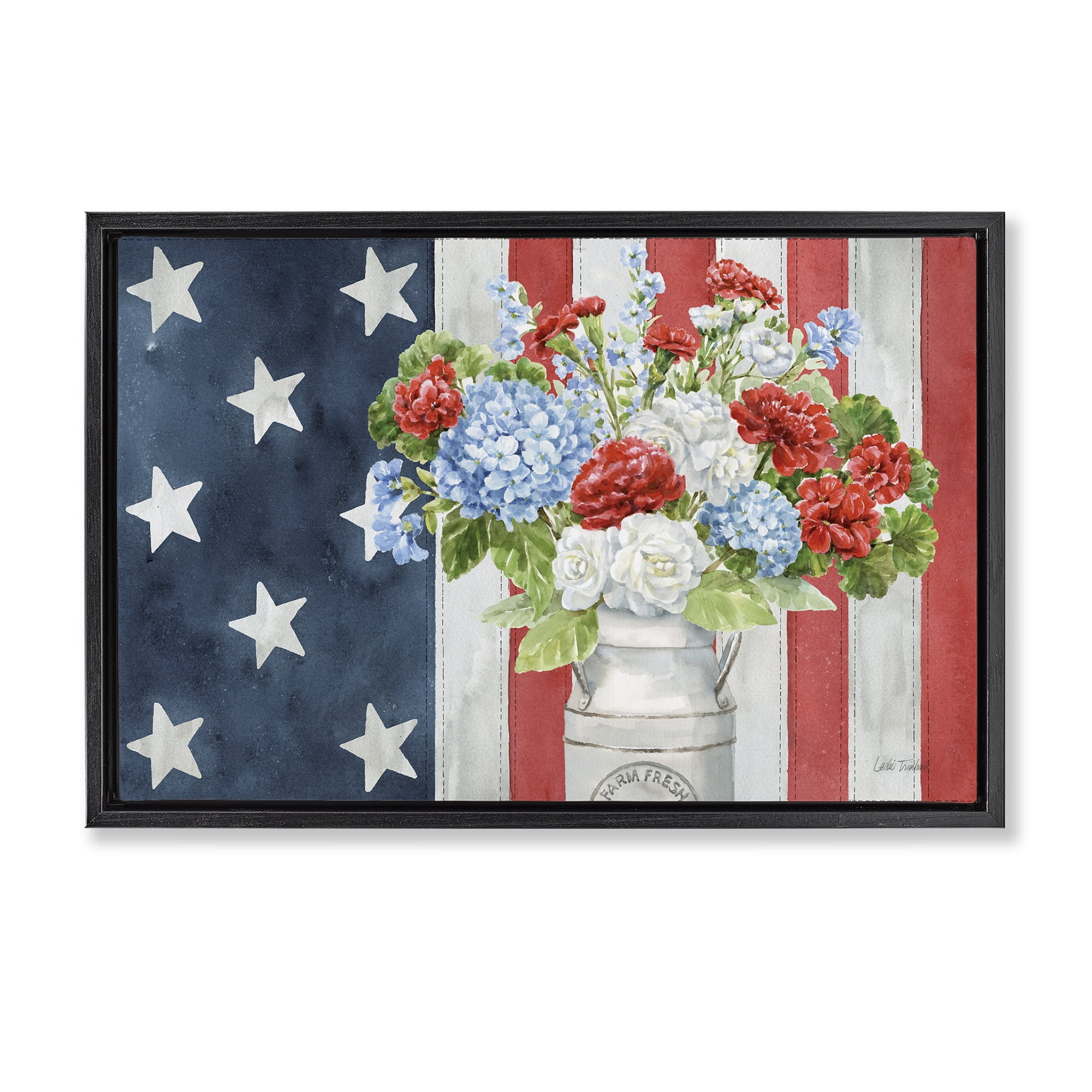 Stupell Industries American Flag Bouquet Patriotic Painting Black Floater Framed Canvas Art Print Wall Art, 31 x 21