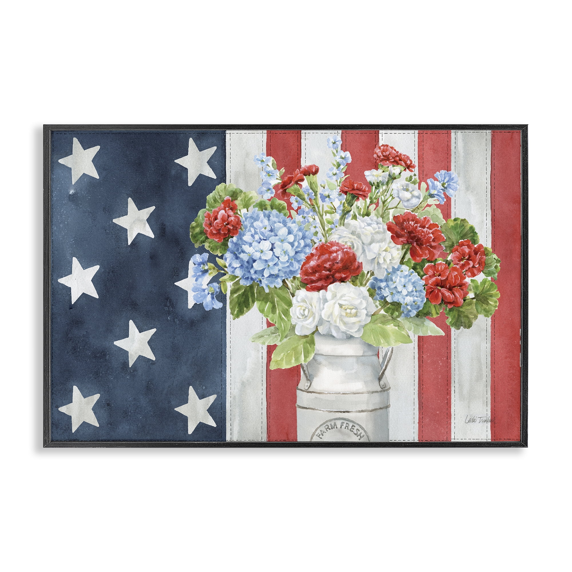 Stupell Industries American Flag Bouquet Patriotic Painting Black Framed Art Print Wall Art, 30 x 20