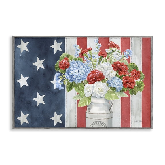 Stupell Industries American Flag Bouquet Patriotic Painting Gray Framed Art Print Wall Art, 18 x 12