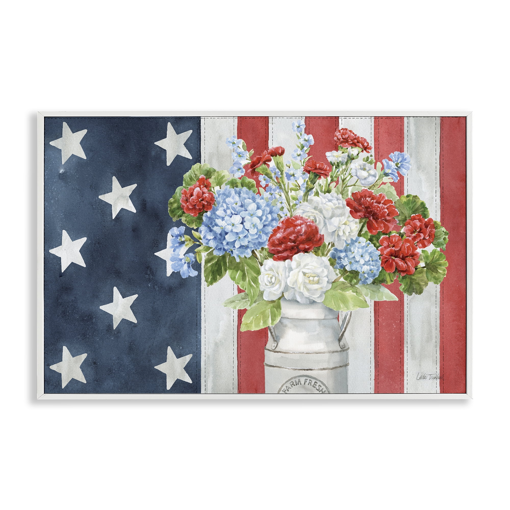 Stupell Industries American Flag Bouquet Patriotic Painting White Framed Art Print Wall Art, 24 x 16