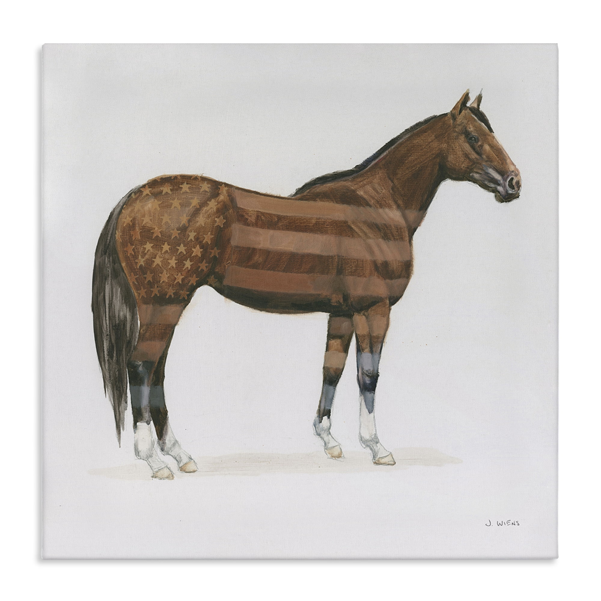 Stupell Industries American Flag Horse Animals & Insects Painting Gallery Wrapped Canvas Art Print Wall Art, 24 x 24