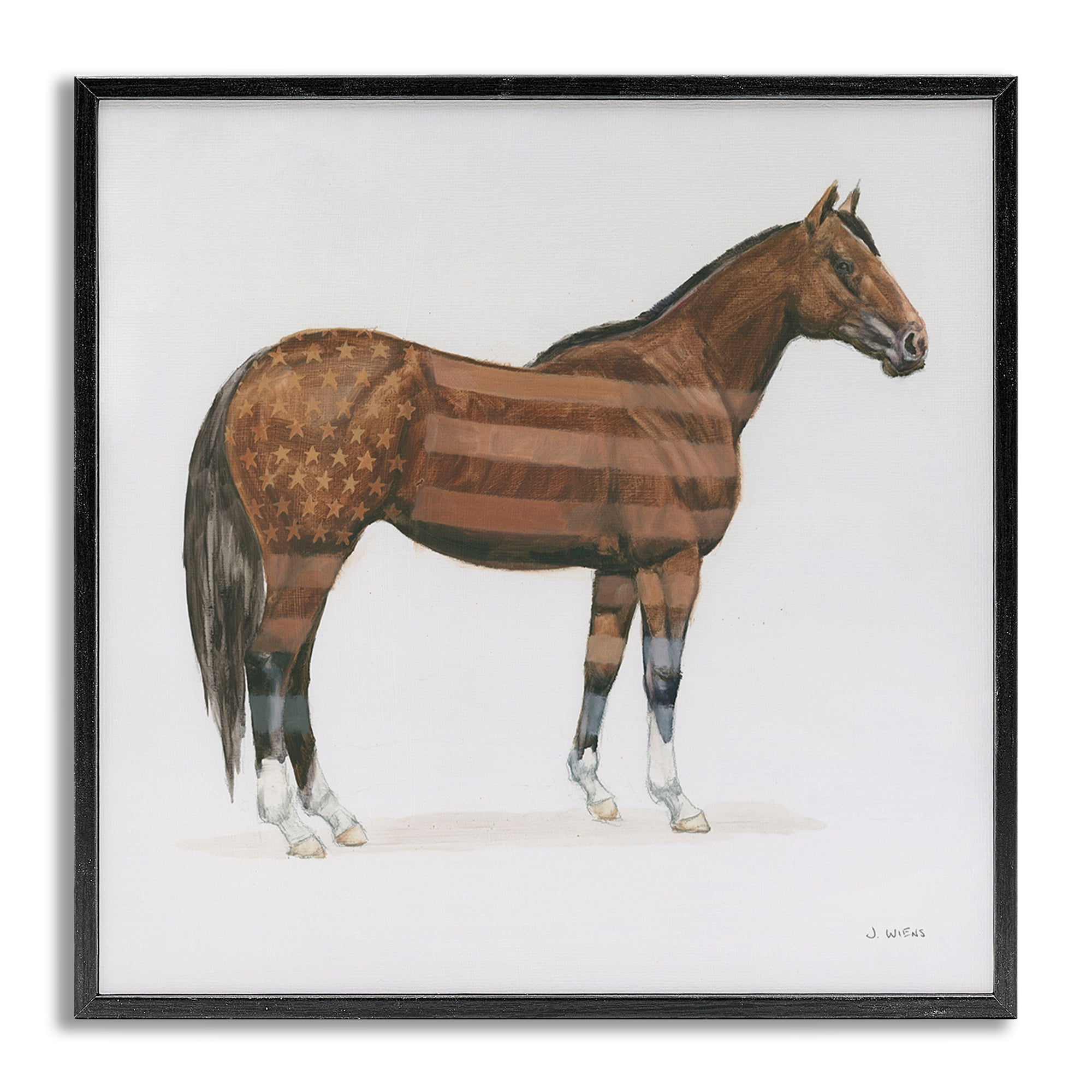 Stupell Industries American Flag Horse Animals & Insects Painting Gray Framed Art Print Wall Art, 17 x 17