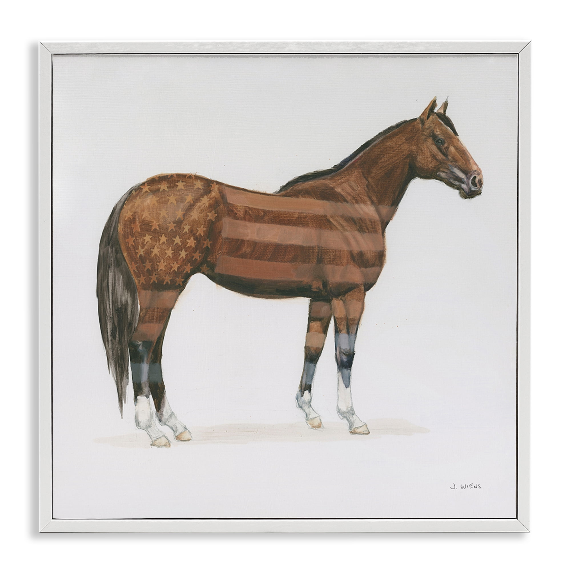 Stupell Industries American Flag Horse Animals & Insects Painting White Framed Art Print Wall Art, 24 x 24
