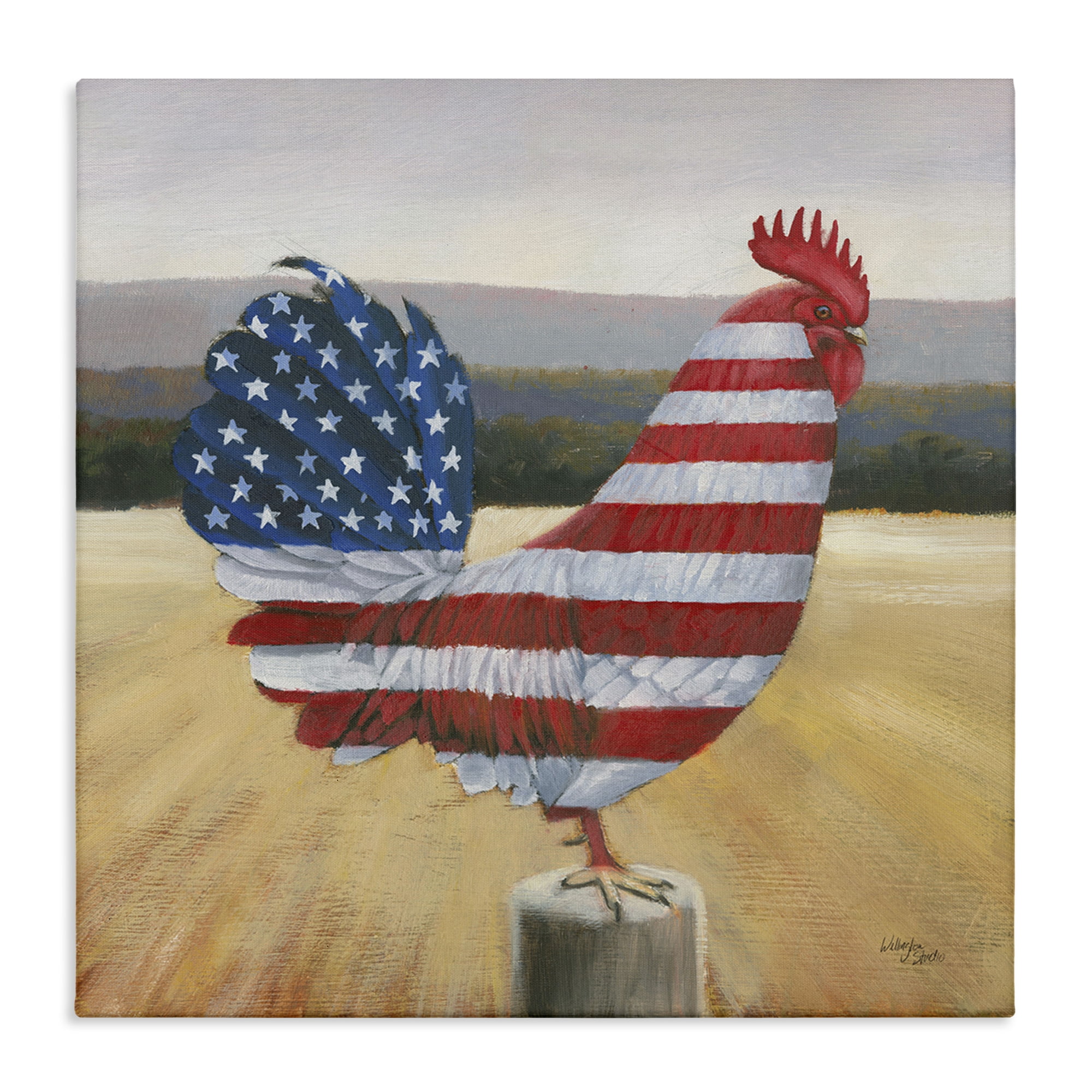 Stupell Industries American Flag Rooster Animals & Insects Painting Gallery Wrapped Canvas Art Print Wall Art, 17 x 17