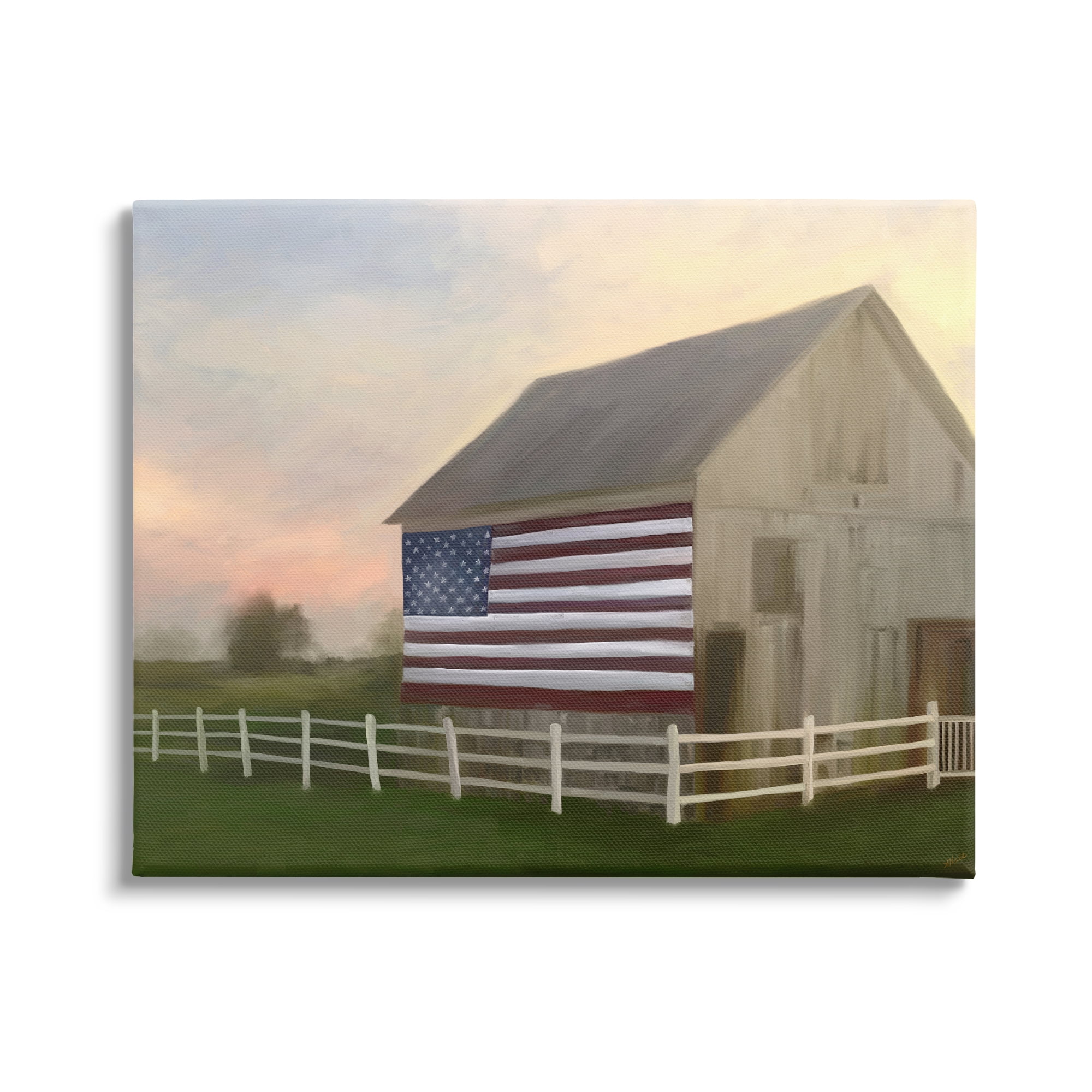 Stupell Industries American Flag Rural Barn Sunset Farm Landscape Painting Gallery Wrapped Canvas Print Wall Art, Design by Amy Hall