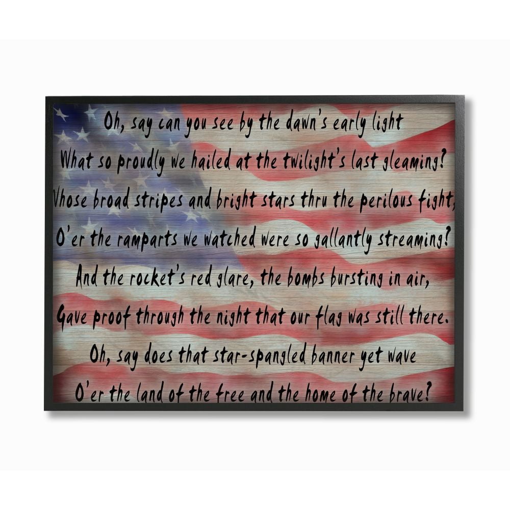 Stupell Industries American Flag Song Quote Word Design Framed Giclee Texturized Art by Daniel Sproul