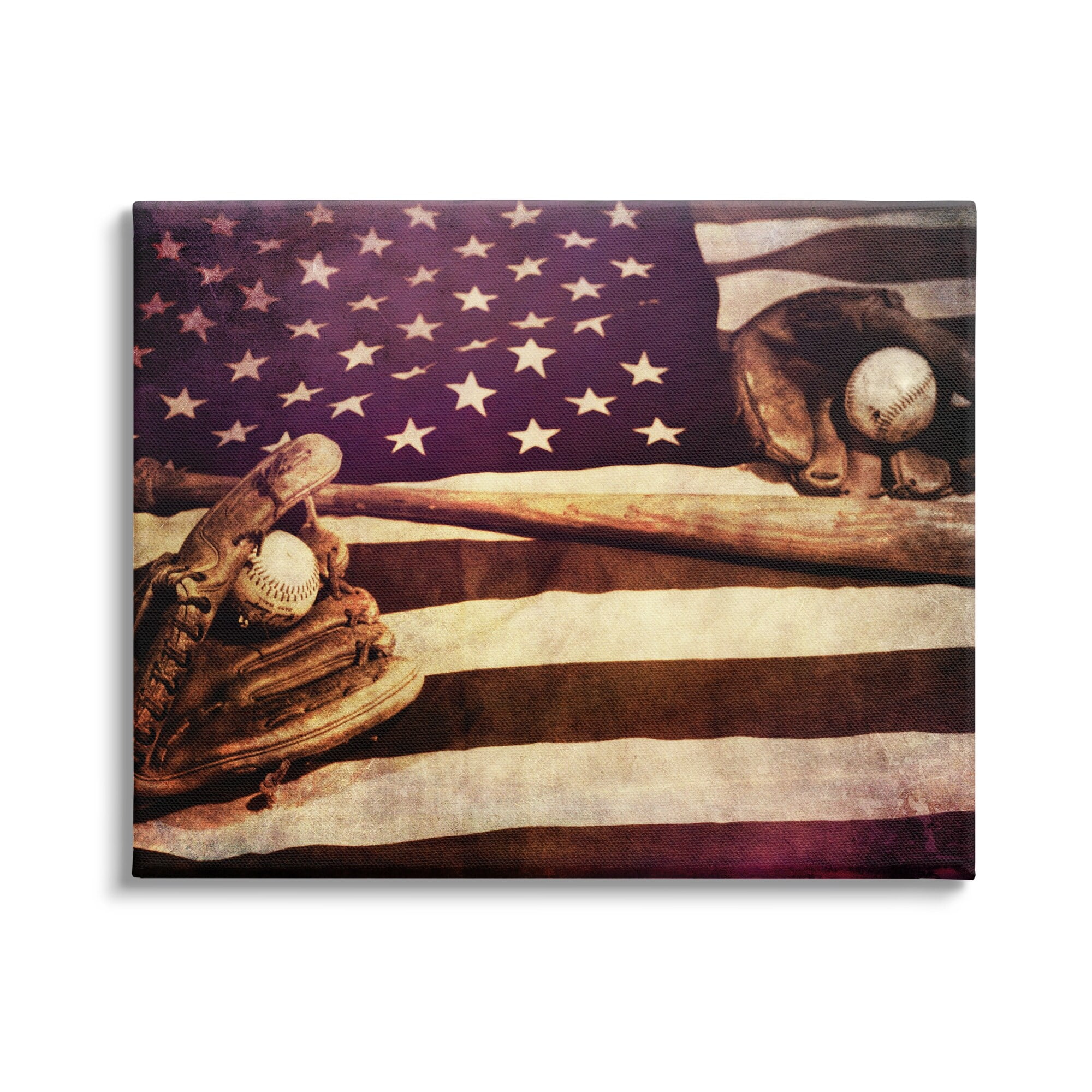 Stupell Industries American Flag Stripes Stars Baseball Mitt Sports Motif Canvas Wall Art, 20 x 16, Design by Daniel Sproul