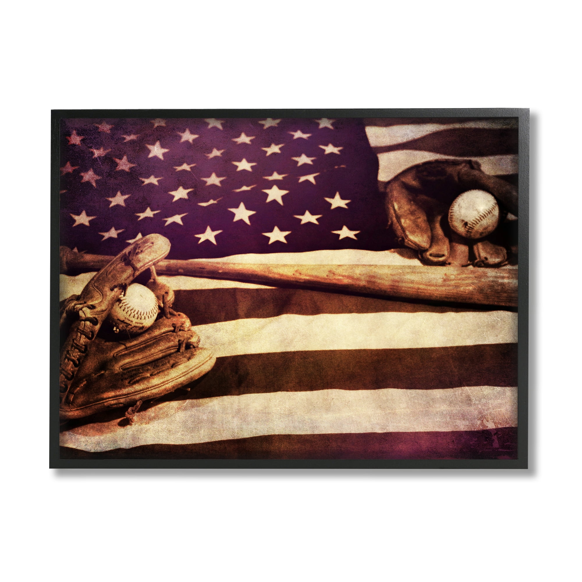 Stupell Industries American Flag Stripes Stars Baseball Mitt Sports Motif Framed Wall Art, 20 x 16, Design by Daniel Sproul