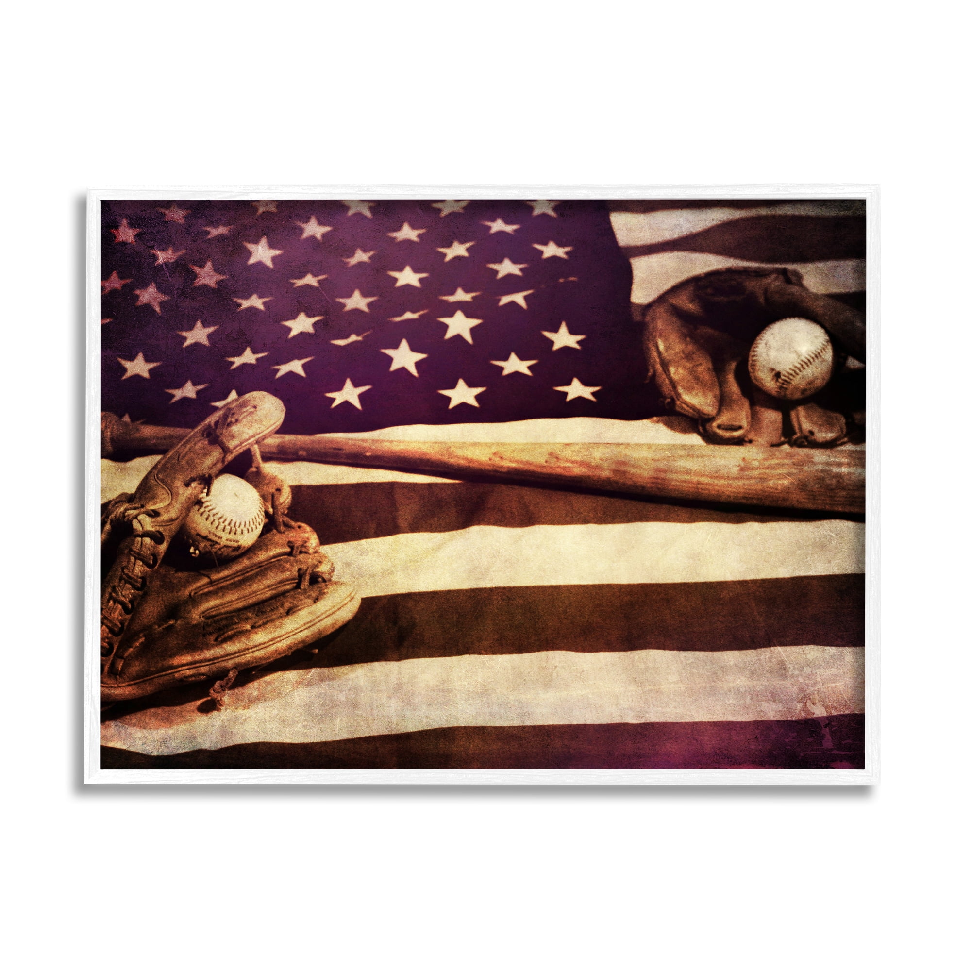 Stupell Industries American Flag Stripes Stars Baseball Mitt Sports Motif Framed Wall Art, 20 x 16, Design by Daniel Sproul