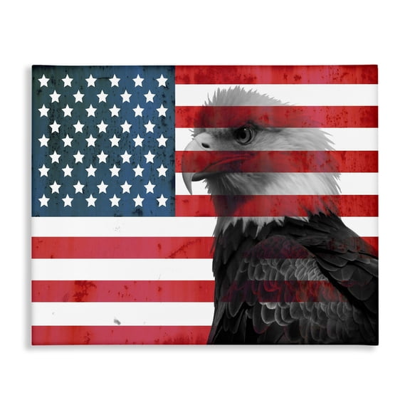 Stupell Industries Traditional American Flag USA Rustic Bald Eagle Design Canvas Art, 20 x 16, by Daniel Sproul