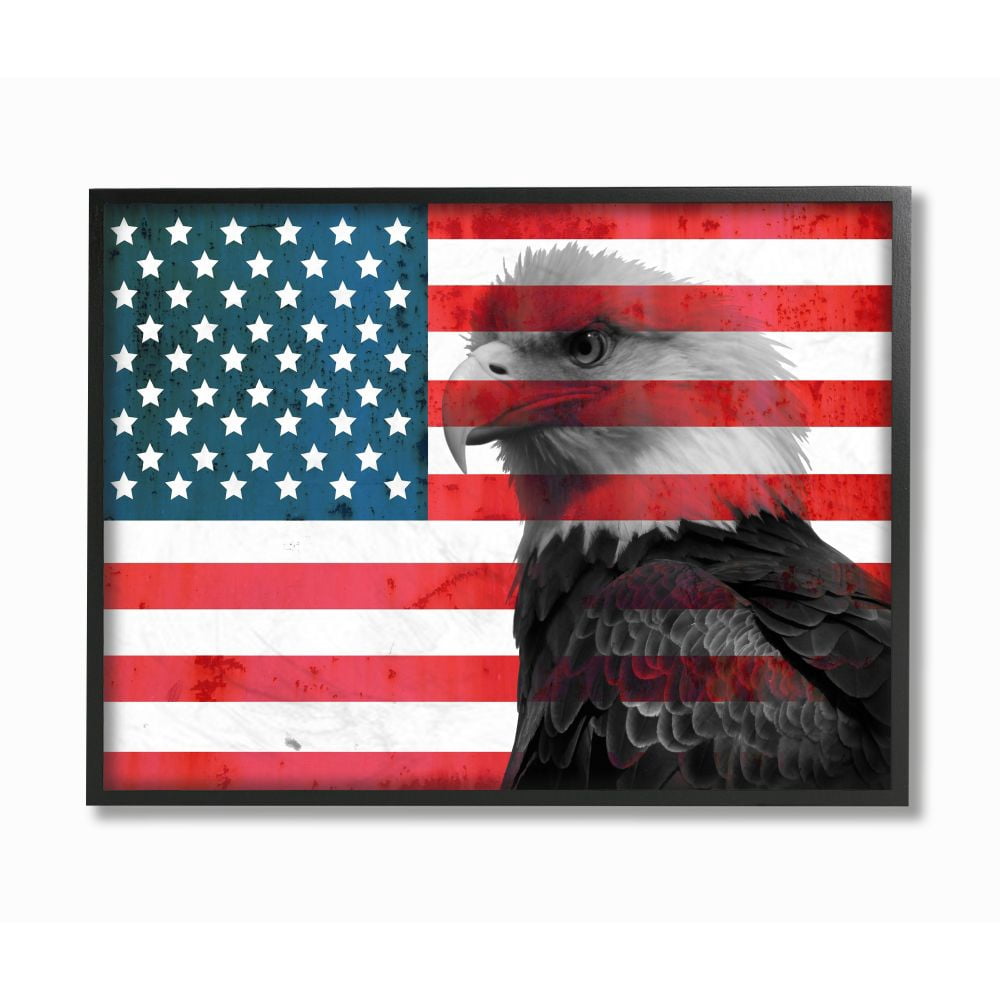 Stupell Industries American Flag USA Rustic Bald Eagle Design Framed Giclee Texturized Art by Daniel Sproul