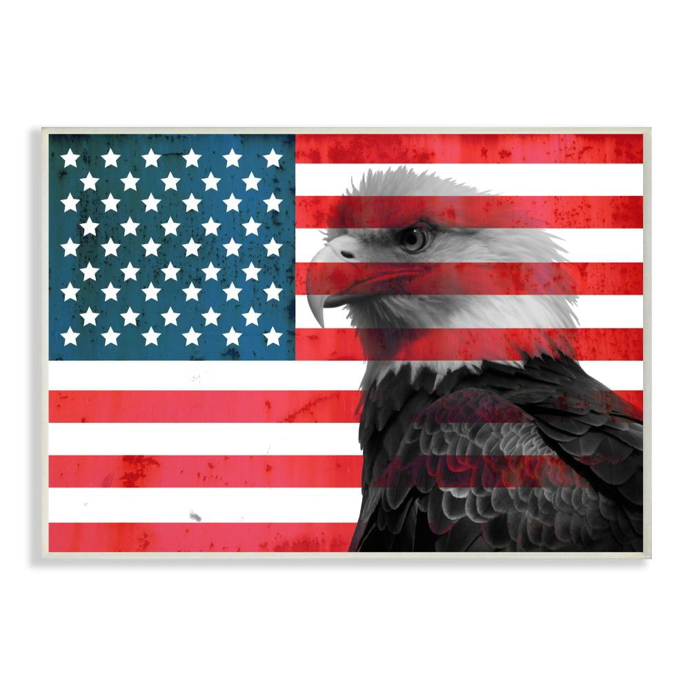 Stupell Industries American Flag USA Rustic Bald Eagle Design Wall Plaque Art by Daniel Sproul