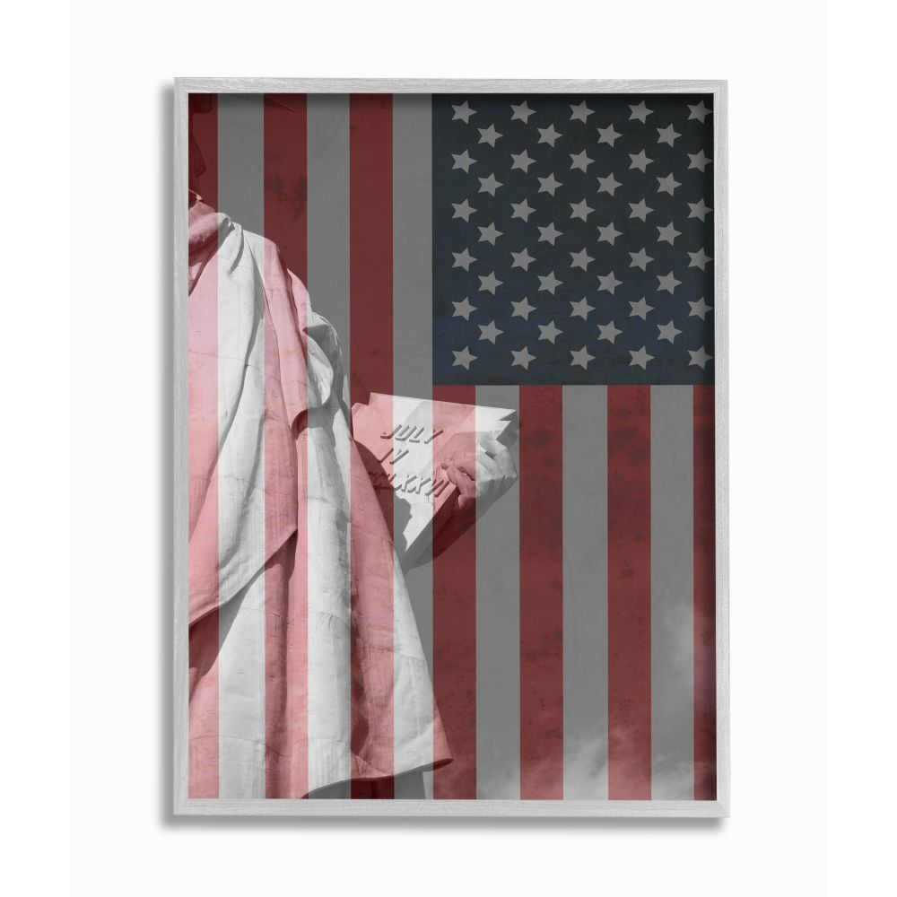 Stupell Industries American Flag USA Rustic Liberty Design Gray Farmhouse Rustic Framed Giclee Texturized Art by Daniel Sproul