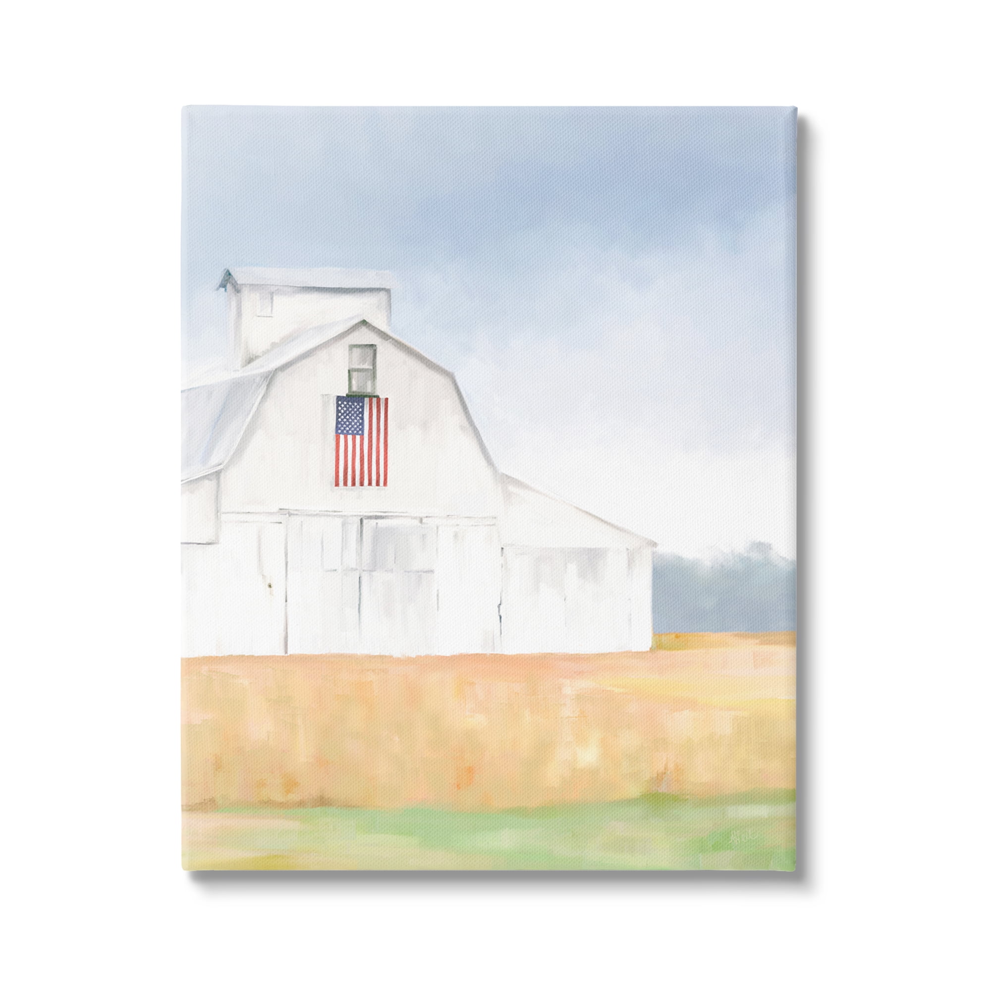 Stupell Industries American Flag White Country Barn Rural Scenery Painting Gallery Wrapped Canvas Print Wall Art, Design by Amy Hall
