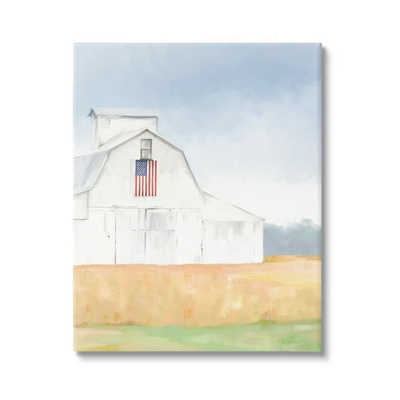 Stupell Industries American Flag White Country Barn Rural Scenery Painting Gallery Wrapped Canvas Print Wall Art, Design by Amy Hall