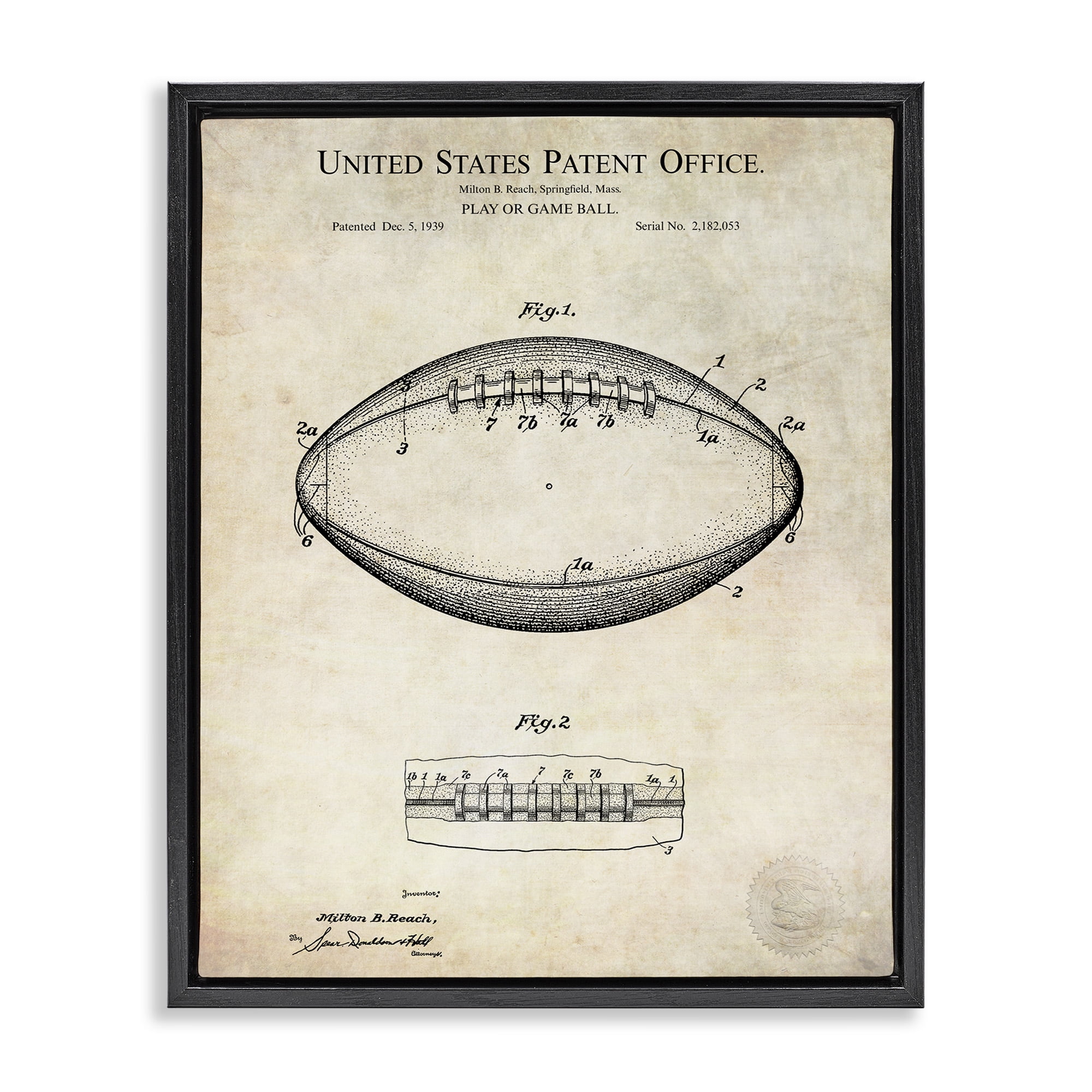 Stupell Industries American Football Sports Blueprint Sports Painting Black Floater Framed Canvas Art Print Wall Art, 17 x 21